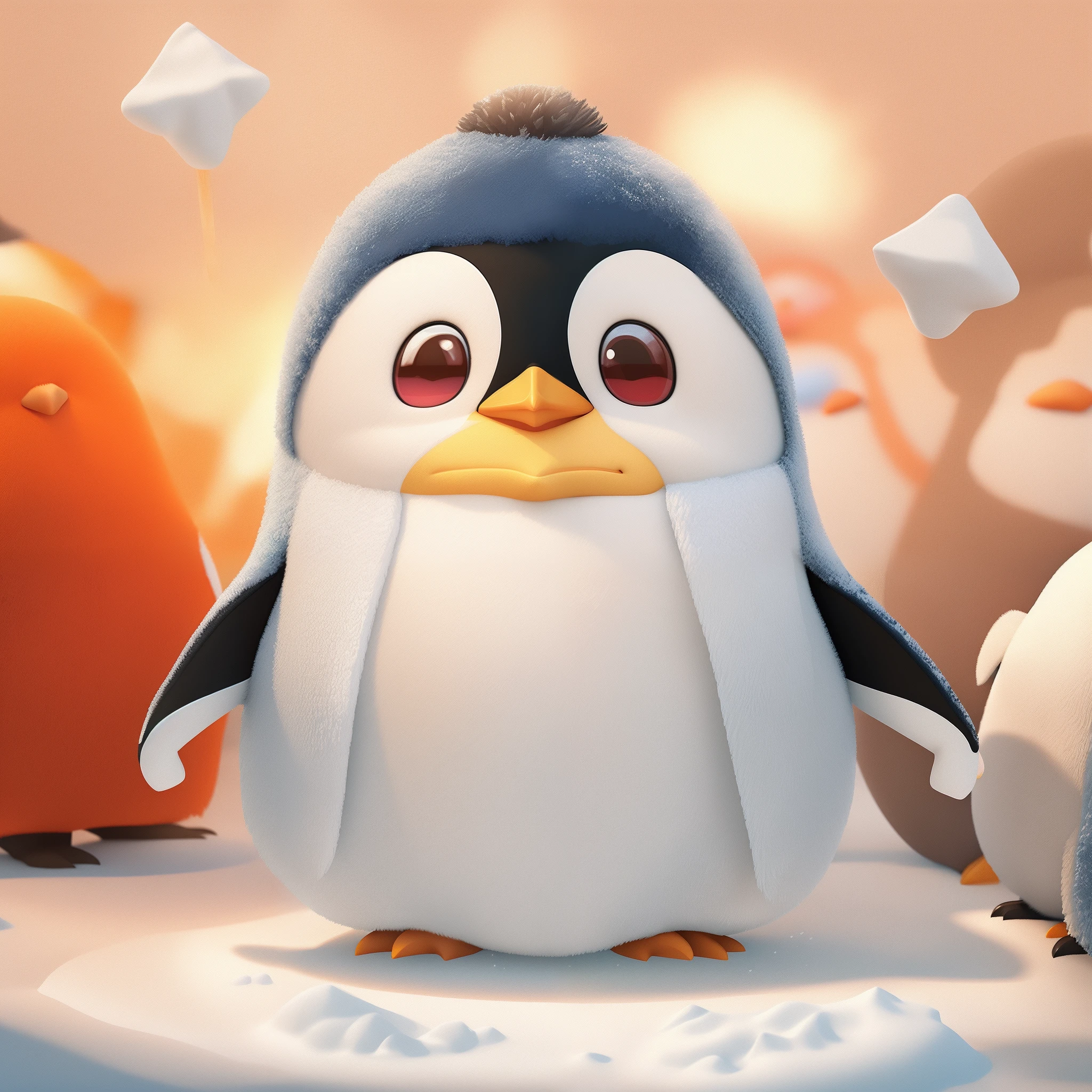 Penguin with towel on head standing next to penguin, cute 3d render, Fat Penguin Unity Asset, Adorable Digital Painting, Cute! C4D, cute detailed digital art, Cute digital art, Penguins 0, fat penguin, penguin, Anthropomorphic penguins, penguin, cute cartoon characters, 3 d cg, 3D CG, so cute