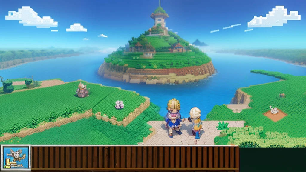鸟山明风格,Flat pixel games《dragon quest》,Game scene design,(a paradise:1.4),16-bit pixels
