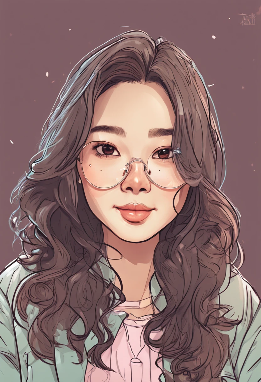 Cartoon image of a woman with permed hair, Super pretty 20-year-old Korean college student, Cartoon style illustration, Cartoon Art Style, Digital illustration style, Highly detailed character design, cute detailed digital art, beautiful digital illustration, high quality portrait, Comic art, Asia, Character Design Portrait, White background,