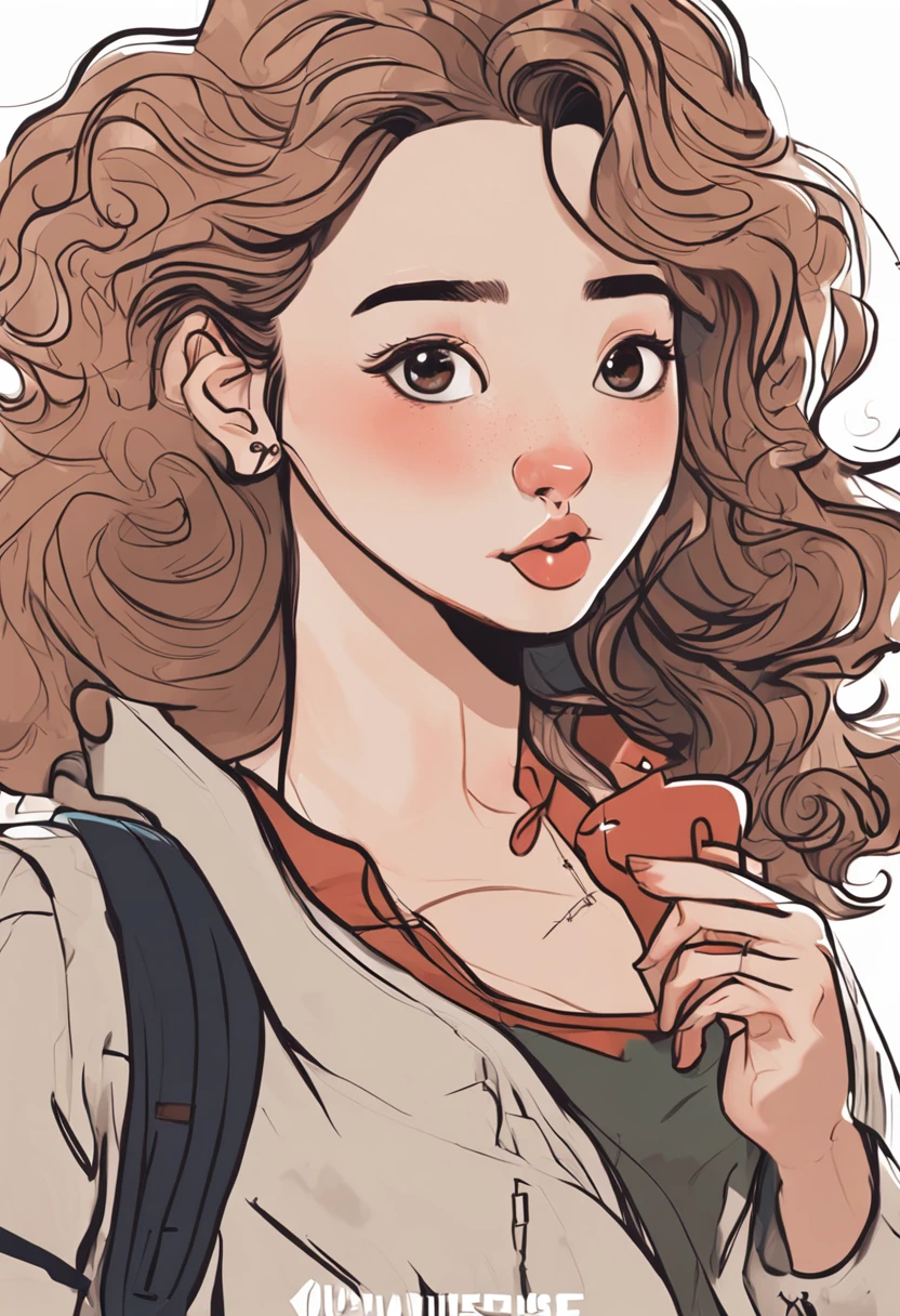 Cartoon image of a woman with permed hair, Super pretty 20-year-old Korean college student, Cartoon style illustration, Cartoon Art Style, Digital illustration style, Highly detailed character design, cute detailed digital art, beautiful digital illustration, high quality portrait, Comic art, Asia, Character Design Portrait, White background,