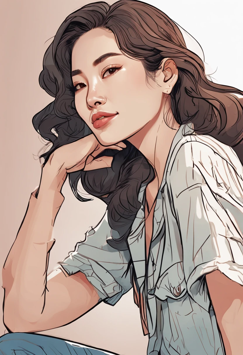 Cartoon image of a woman with permed hair, Super pretty 20-year-old Korean college student, Cartoon style illustration, Cartoon Art Style, Digital illustration style, Highly detailed character design, cute detailed digital art, beautiful digital illustration, high quality portrait, Comic art, Asia, Character Design Portrait, White background,