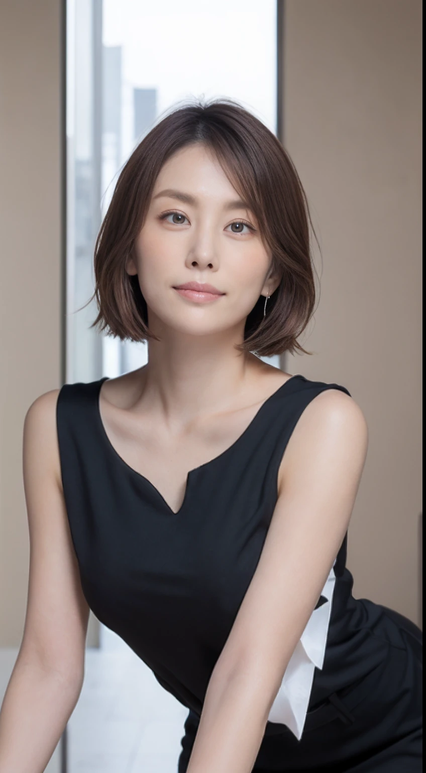 Look back at the arched back office uniform with low angle butt((top-quality、8K、tmasterpiece:1.3))、foco nítido:1.2、Beautiful Women with Perfect Style:1.4、Slender abs:1.2、((Dark brown hair、Colossal tits:1.2))、(Natural soft light、the city street:1.1)、Highly detailed facial and skin texture、A detailed eye、二重まぶた