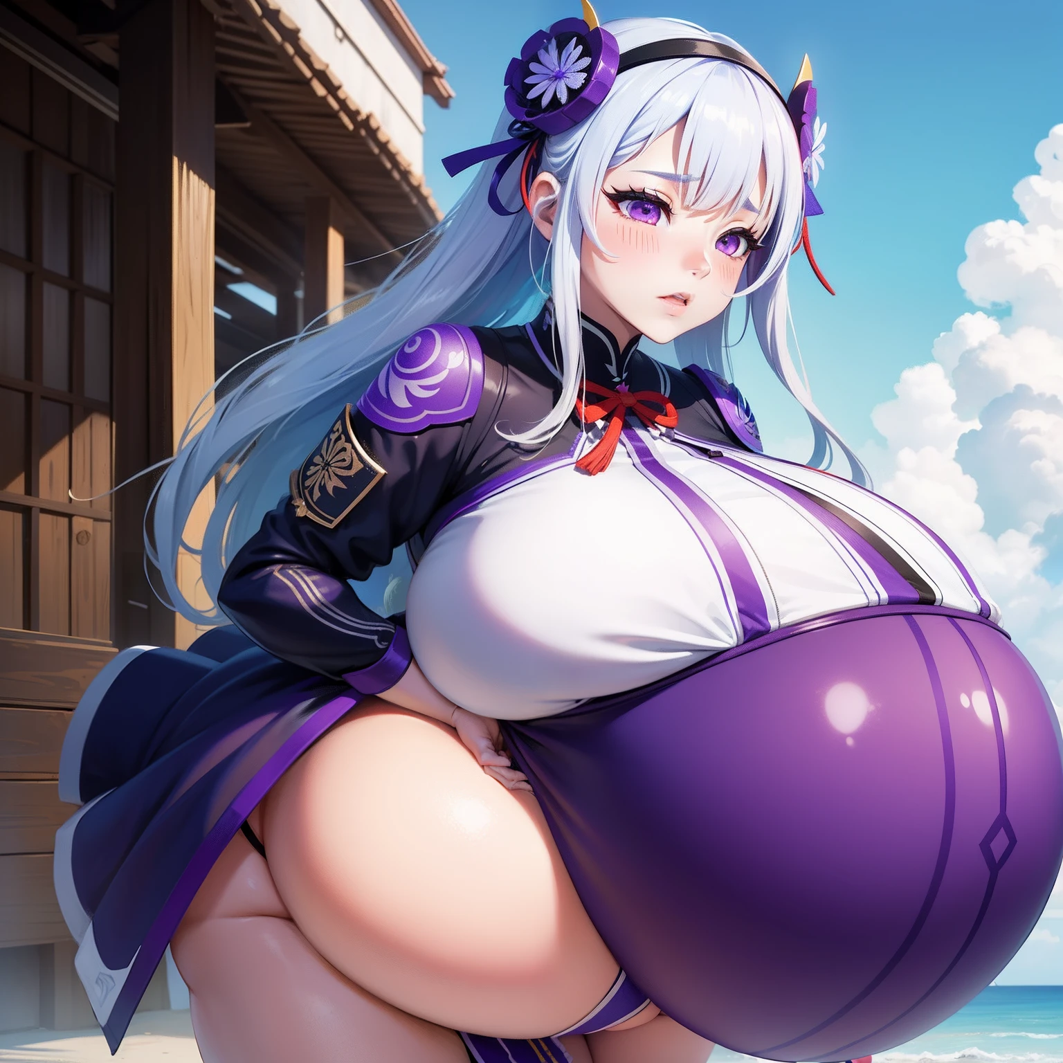 Raiden_Shogun from Genshin impact,Big Baby Bump pregnant,Big boobs, nipple, cum, Big Balloons,Big pregnant Belly, Big Pregnant girl, Largest Belly of Pregnant, Huge Pregnancy, background beach,Huge 9 months Pregnancy Belly,huge belly expansion, huge belly girl, purple eyes