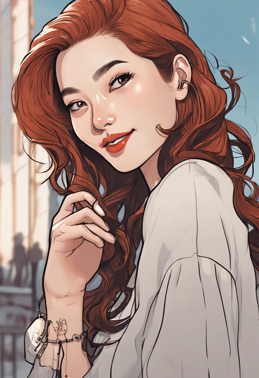 Cartoon image of a woman with permed hair, Super pretty 20-year-old Korean model, Cartoon style illustration, Cartoon Art Style, Digital illustration style, Highly detailed character design, cute detailed digital art, beautiful digital illustration, high quality portrait, Comic art, Asia, Character Design Portrait, White background,