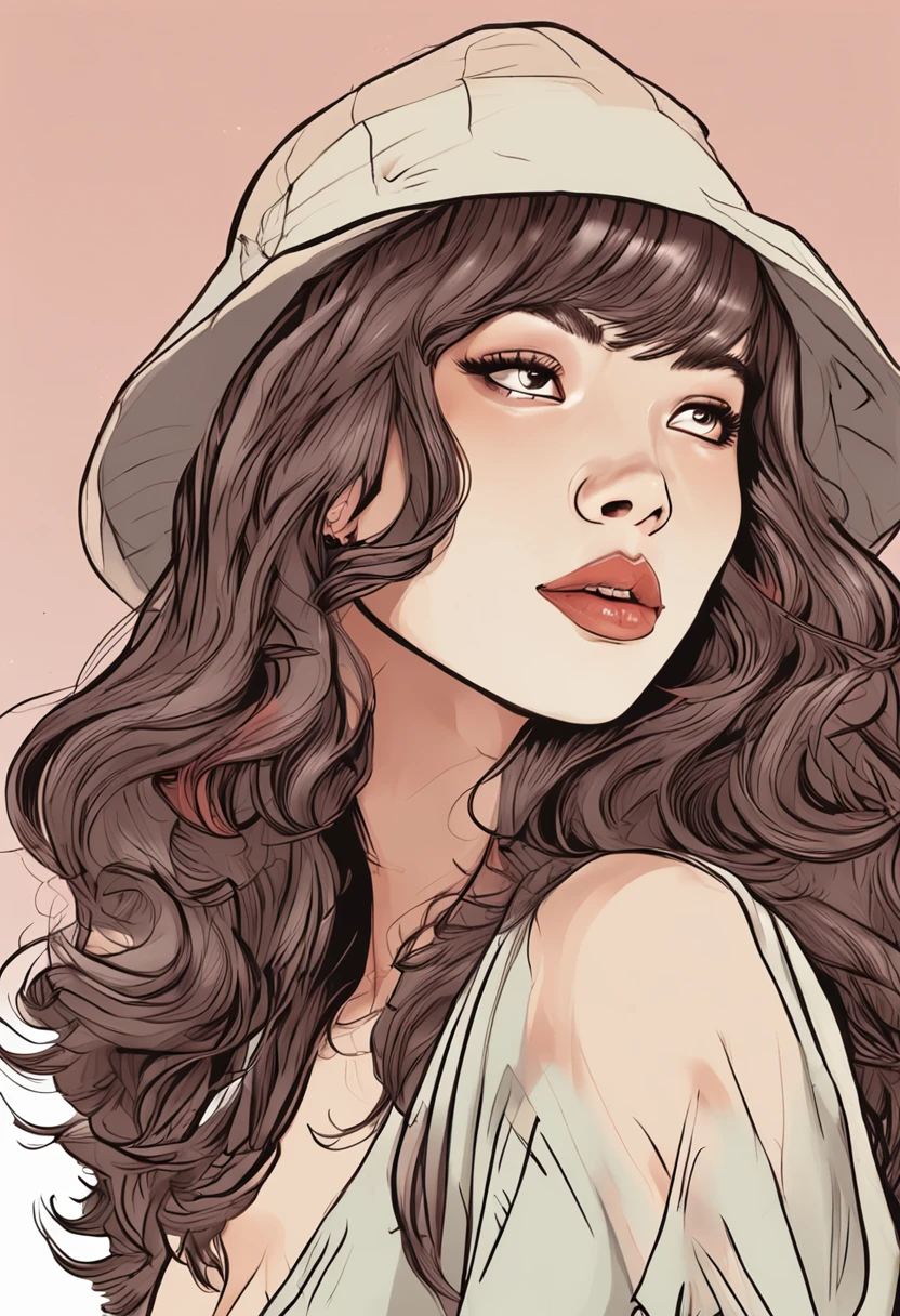 Cartoon image of a woman with permed hair, Super pretty 20-year-old Korean model, Cartoon style illustration, Cartoon Art Style, Digital illustration style, Highly detailed character design, cute detailed digital art, beautiful digital illustration, high quality portrait, Comic art, Asia, Character Design Portrait, White background,