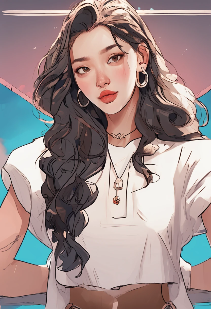 Cartoon image of a woman with permed hair, Super pretty 20-year-old Korean model, Cartoon style illustration, Cartoon Art Style, Digital illustration style, Highly detailed character design, cute detailed digital art, beautiful digital illustration, high quality portrait, Comic art, Asia, Character Design Portrait, White background,