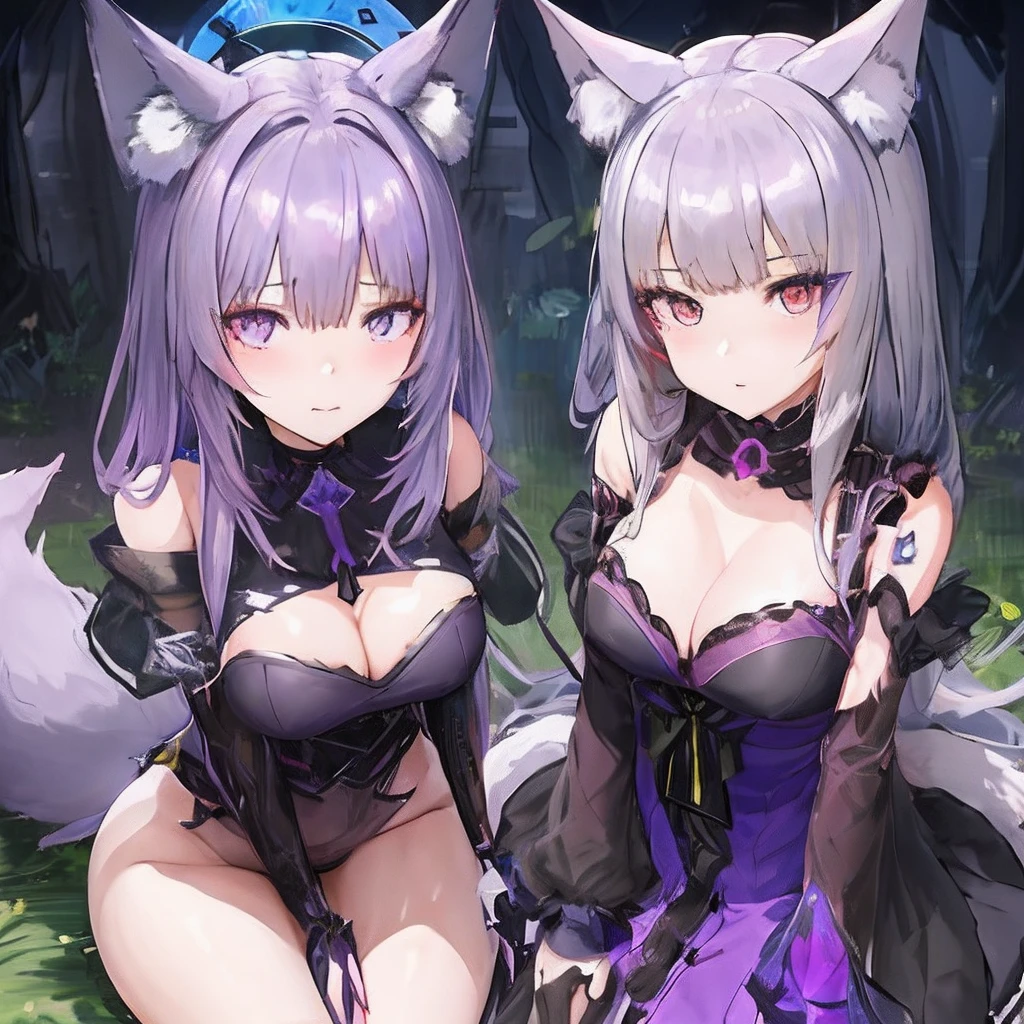 anime girl in a purple dress with a cat ears and a purple dress, wlop and sakimichan, from arknights, sfw version, from girls frontline, holo is a wolf girl, holo if a wolf girl, fine details. girls frontline, arknights, trending on cgstation, characters from azur lane, two beautiful anime girls