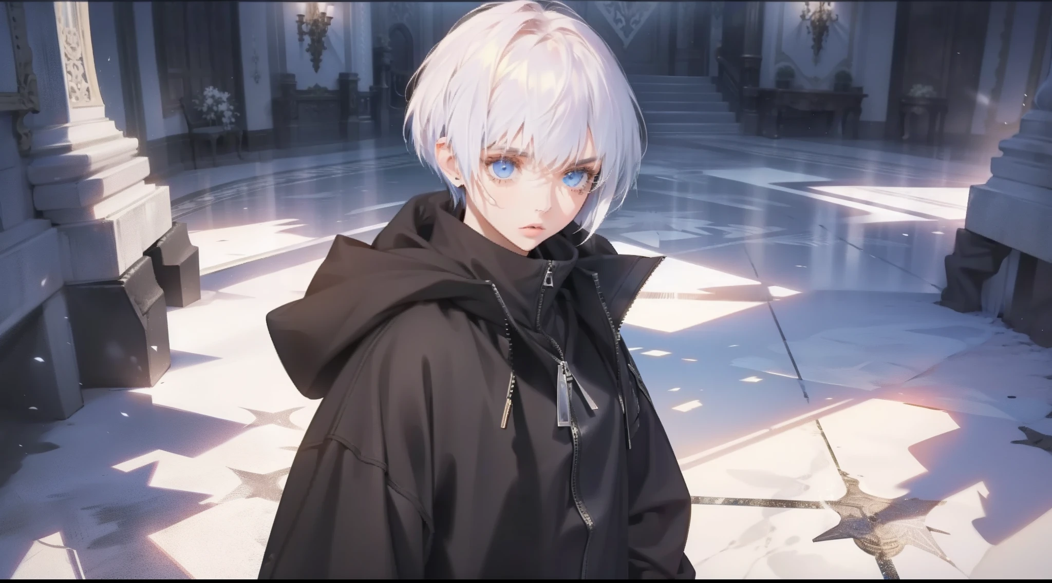 {{{{ masterpiece }}}},{{{{ 4K }}}},{{{{ badass anime 8 k }}}}, {{{{{{{{ Multi-Colored Pixie Cut hair }}}}}}}}, {{{{{{{{ black hoodie oversize }}}}}}}}, (( short jean ))