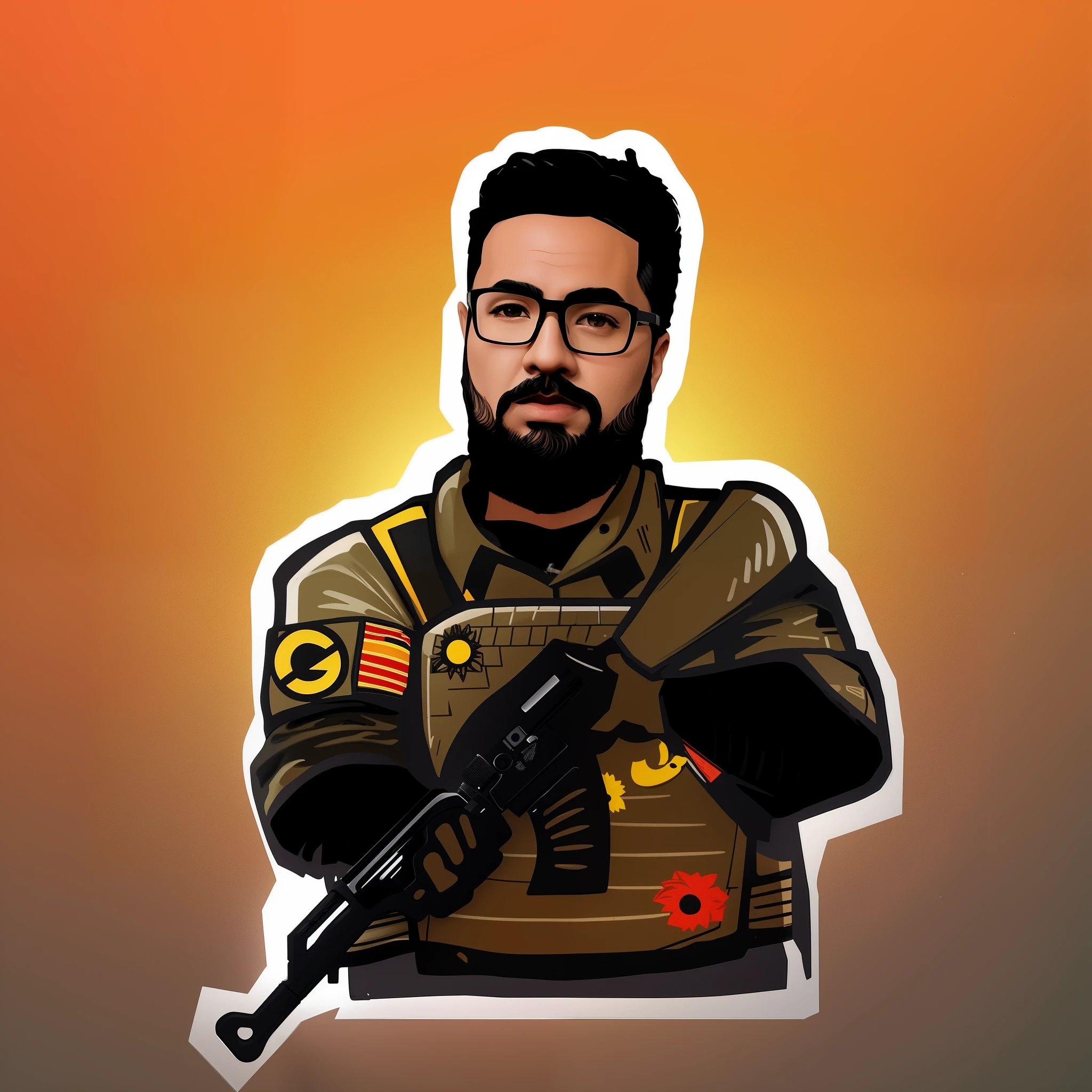 obra-prima de melhor qualidade, ...RAW, 8k UHD, Roupas de camuflagem vermelhas militar, black bulletproof military vest, Fundo da Guerra nas estrelas, homem com adesivo de arma, adesivo csgo, Adesivo da equipe CSGO, Robusto, adesivo minimalista, Telegrama Sticker, kingpin, design de adesivo do telegrama, sticker illustration, Alex Yanes, Harry Volk Estilo Clip Art, 50k UHD