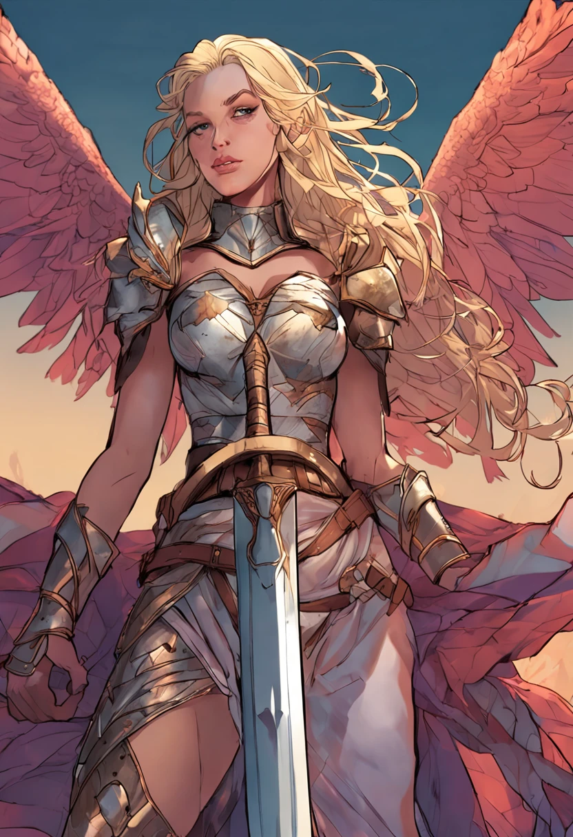 adult noelle, a goddess, holding a big sword, full glory, chest covered