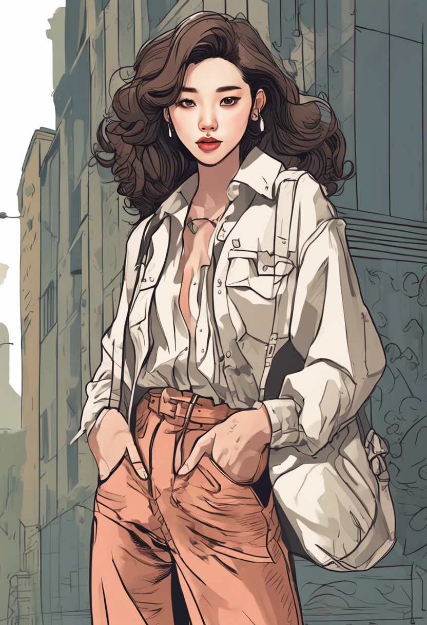 Cartoon image of a woman with permed hair, Super cute 18-year-old Korean model, Cartoon style illustration, Cartoon Art Style, Digital illustration style, Highly detailed character design, cute detailed digital art, beautiful digital illustration, high quality portrait, Comic art, Asia, Character Design Portrait, White background,