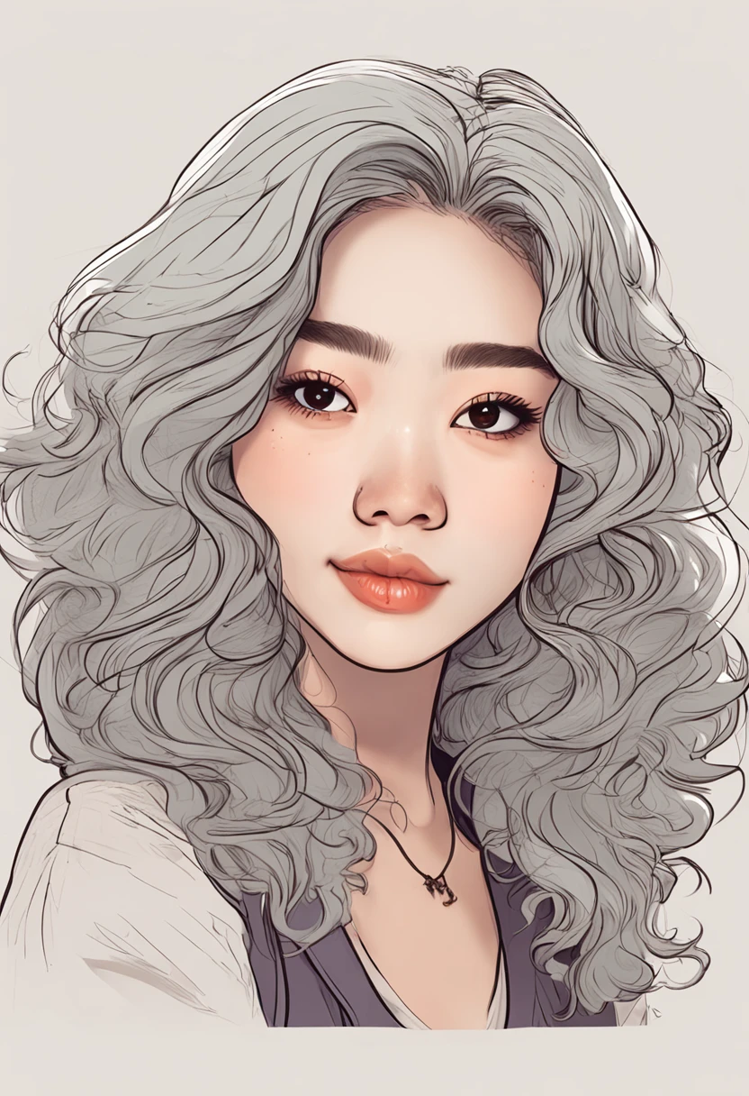 Cartoon image of a woman with permed hair, Super cute 18-year-old Korean model, Cartoon style illustration, Cartoon Art Style, Digital illustration style, Highly detailed character design, cute detailed digital art, beautiful digital illustration, high quality portrait, Comic art, Asia, Character Design Portrait, White background,