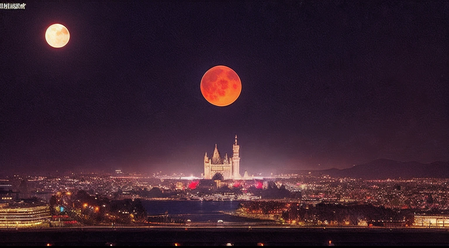 pixel game，scenography，fantastical scenes，Bloody moonlit night，Red Moon，Vampires，the bats，levitating， Pixel art #pixelart