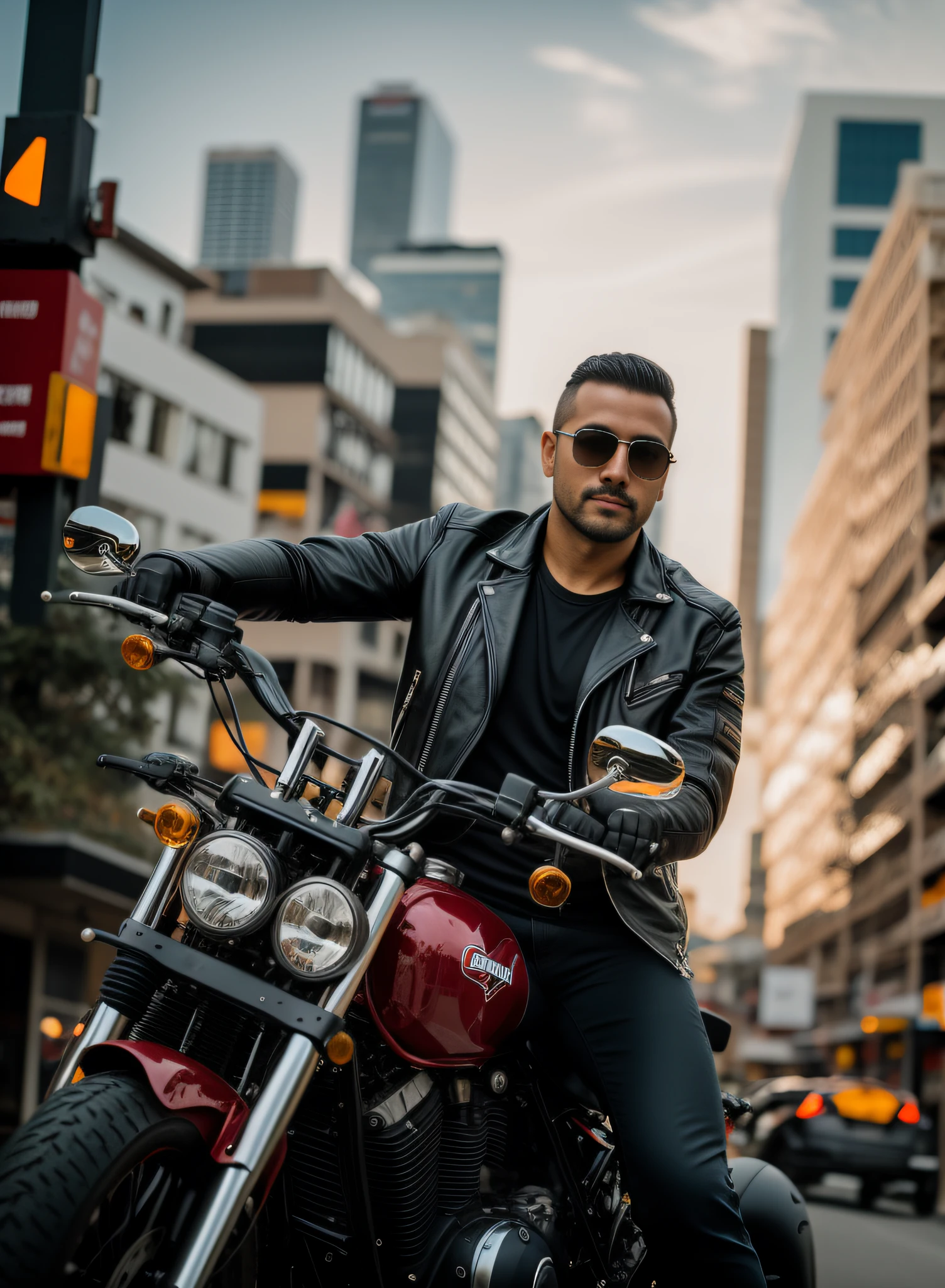 Homem de Araffe na jaqueta de couro preta sentado em uma motocicleta vermelha, imagem de um motociclista masculino, motociclista, Tiro na Canon EOS R5, Tiro na Canon EOS R 5, motociclista, Tiro em Sony A 7 III, pilotando uma motocicleta, vestido em couro motociclista, shot with sony alpha 1 camera, motocicleta, usando uma jaqueta de couro, sentado em uma motocicleta