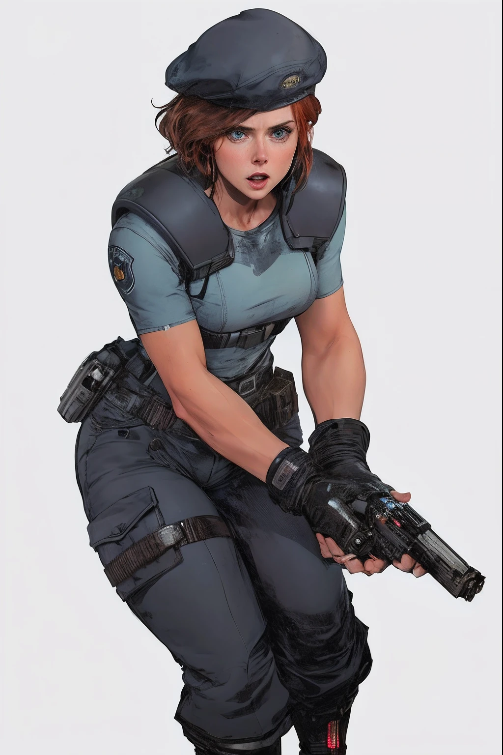 Hot terrified Amy Adams holding a sci fi blaster on Ishimura Horror Space Ship photography, natural light, photorealism, cinematic rendering, ray tracing, the highest quality, the highest detail, Cinematic, Third-Person View, Blur Effect, Long Exposure, 8K, Ultra-HD, Natural Lighting, Moody Lighting, Cinematic Lighting