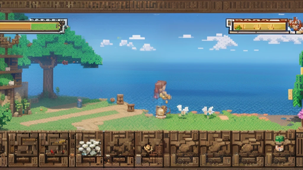 鸟山明风格，Flat pixel games《dragon quest》，Game scene design，（a paradise：1.4），16-bit pixels