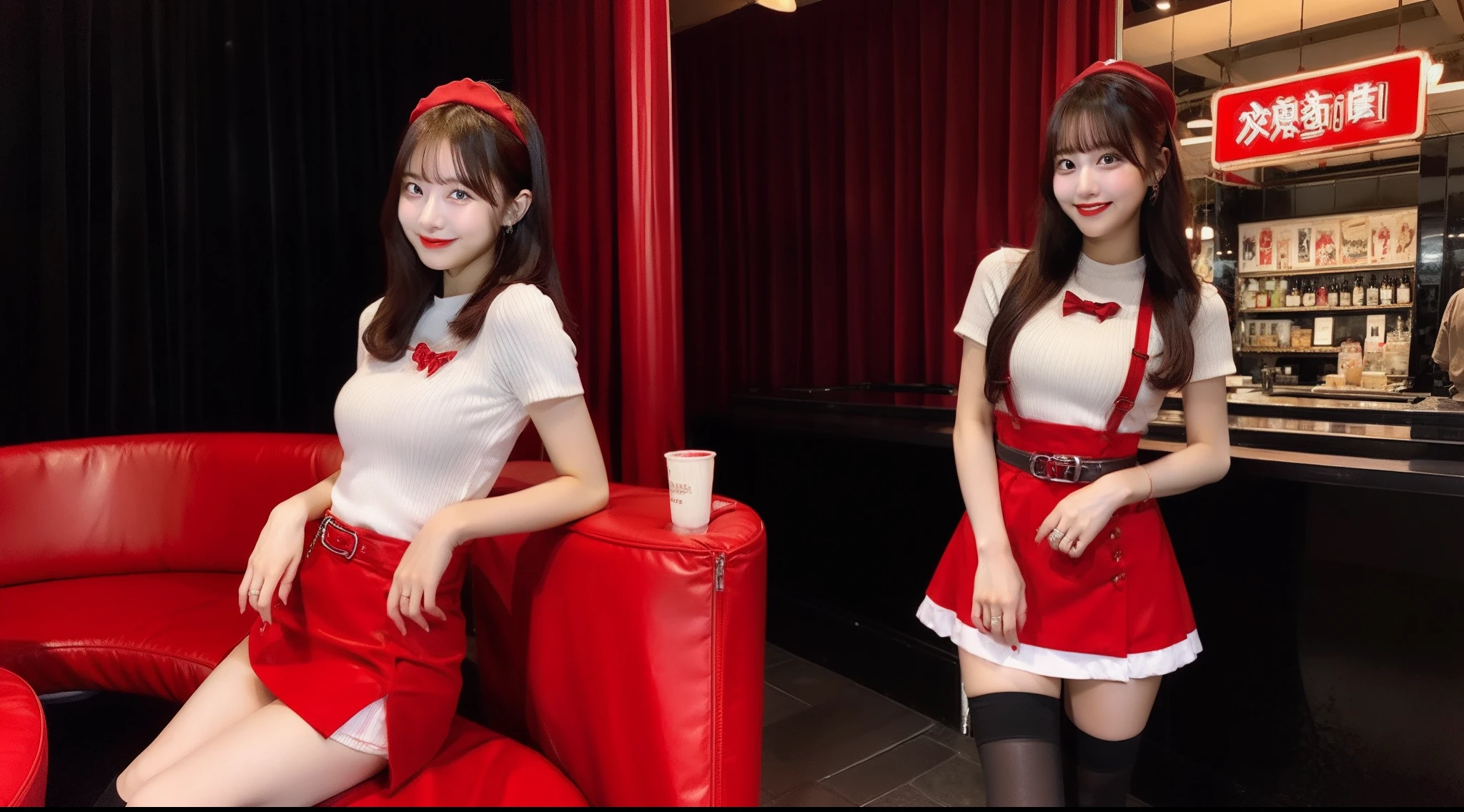 20-year-old waitress in a red miniskirt