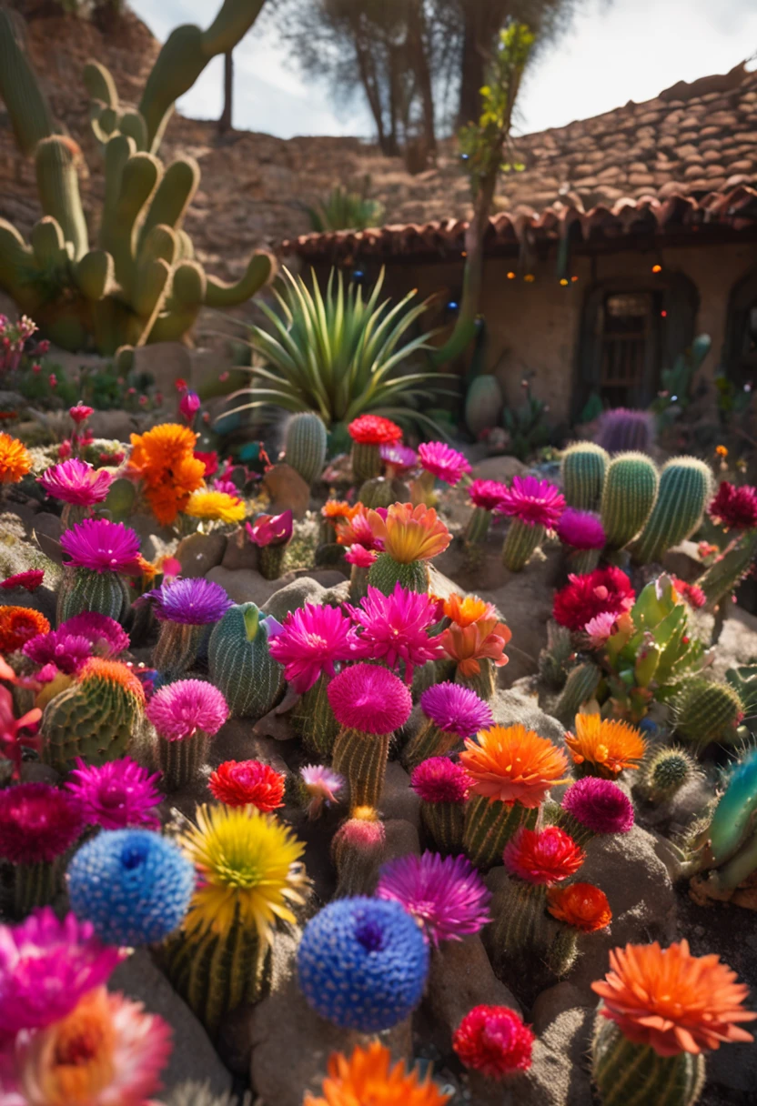 "Imagine um jardim encantado, onde um vaso de planta se destaca sob o brilho suave do sol. This vase is a real home for a friendly cactus that is blooming with a profusion of incredible colors. The petals of the flowers dance in the breeze while curious butterflies float around. As the sun sets, the colors become even more magical. Use your creativity to bring this stunning setting to life. Paint the sky, the flowers and cactus with the most vibrant colors you find. Let your imagination flourish and create a unique work of art!