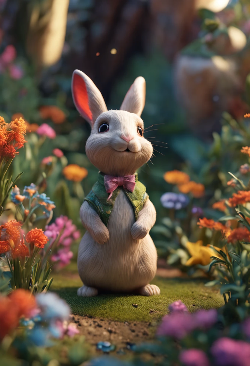 A close up of a rabbit with a bow tie in a garden - SeaArt AI