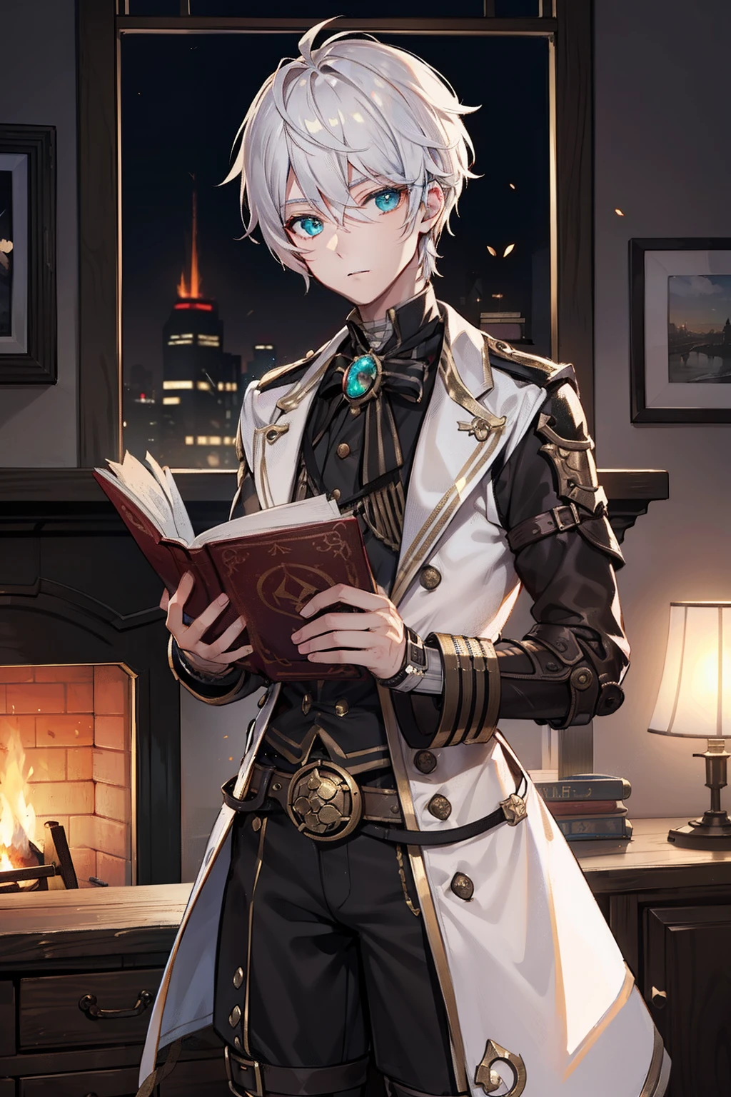 male people twinks {{ember}} Office steampunc read a book silber hair Eyes are green