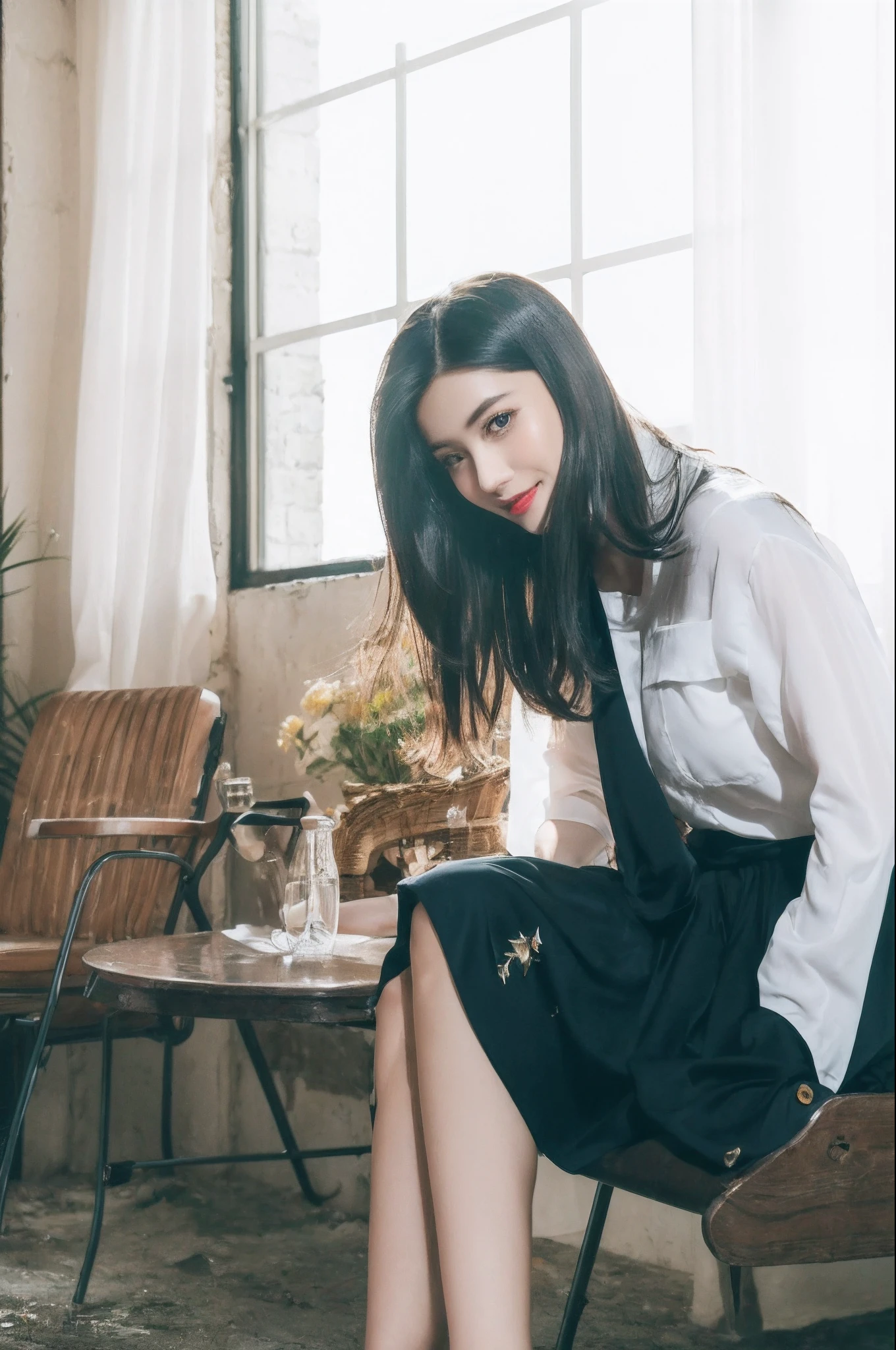 (8K, RAW photo, Photorealistic:1.25) ,( Gloss on lips,glossy finish, Glossy glossy skin, Best quality, 超A high resolution, color difference, Caustics, Wide light, naturalshadow) look with serenity and goddess-like bliss to the spectators,(depth of fields:1.6), (colorful unfocused lights on background:1.2) ,very natural make-up,Cloudy day shooting ,Large breasts,slender eyes.downcast eyes. A distant look in her eyes、(Smile:2)Smile,(Gorgeous summer dress)(Fashion professional model)、Radio City、Medium hair