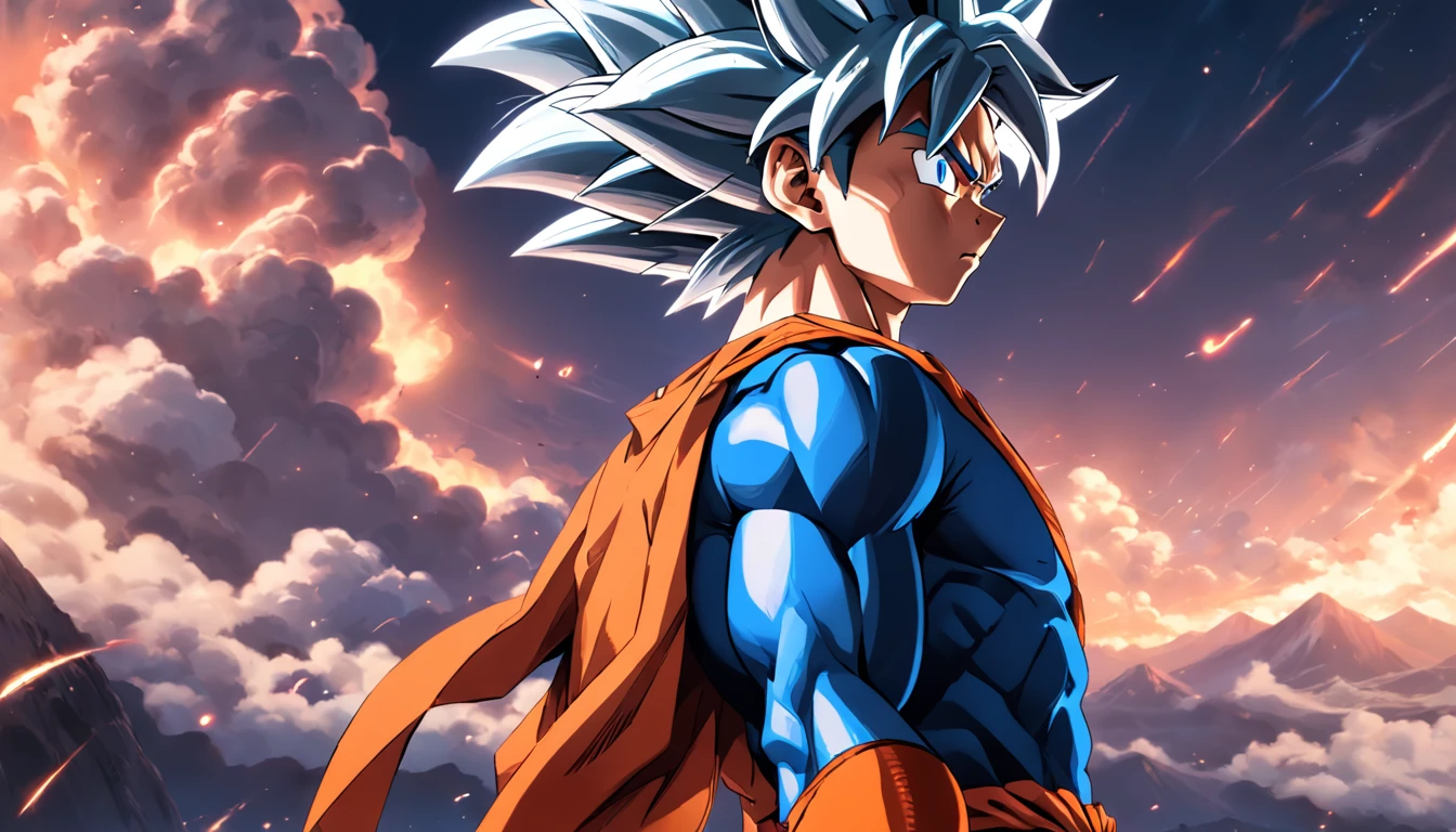 Goku in the style of Akira Toriyama, dressed in a Superman costume. 8k ultra detail