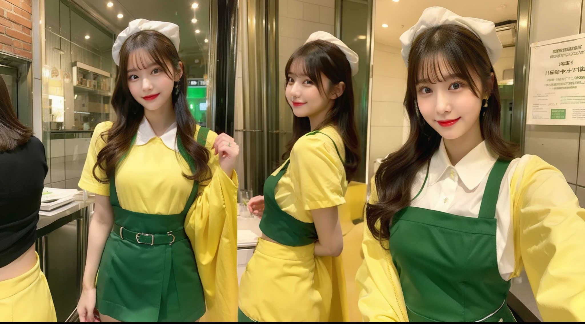 20-year-old waitress in yellow-green miniskirt
