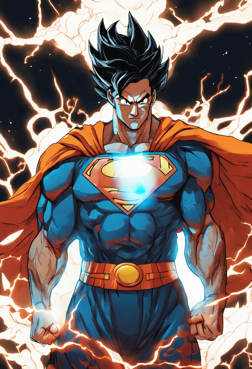 Goku no estilo de Akira Toriyama, vestido com uma fantasia de Superman. 8k ultra detalhe