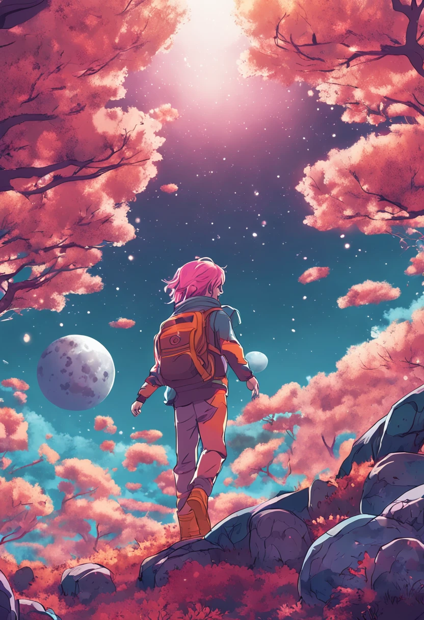 personagem de anime viajando pelas nebulosas