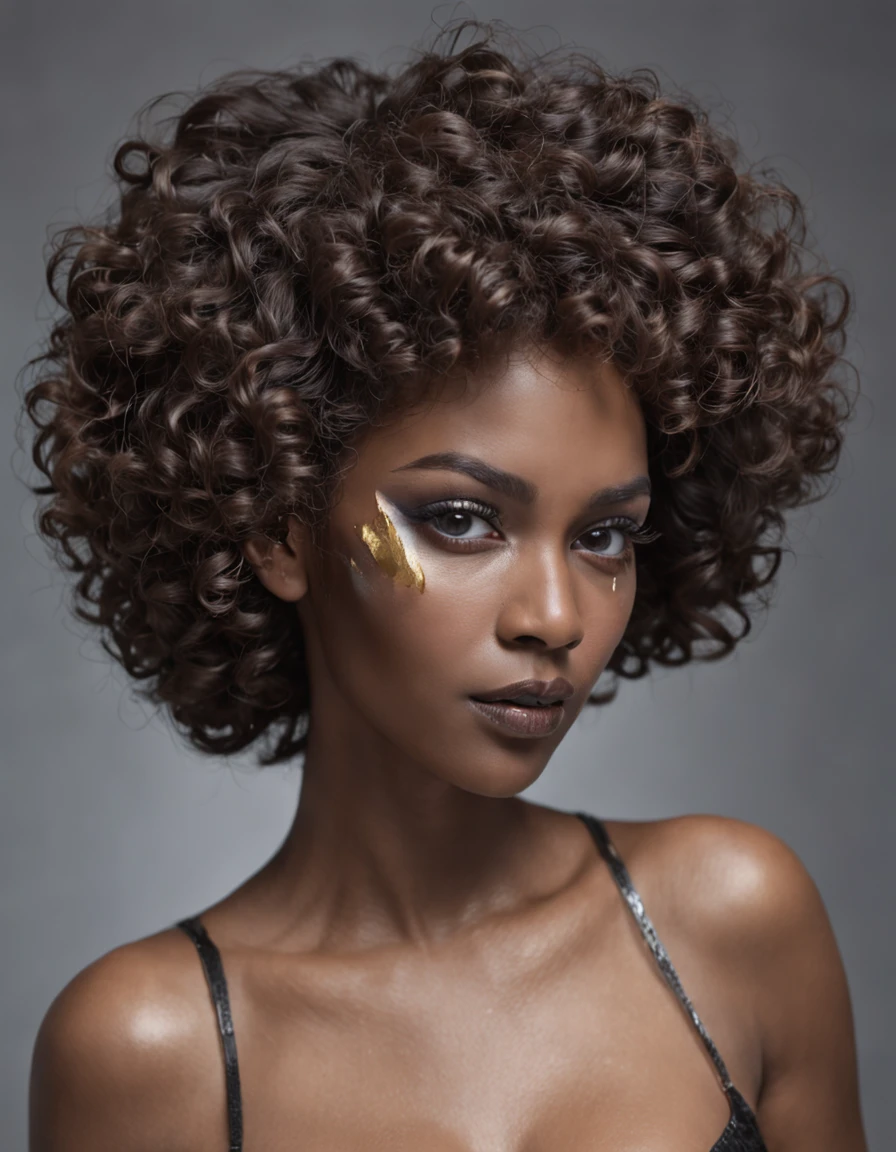 woman, short woman, beautiful, afro curly hair with cow horns , wavy brunette hair , huge breasts, large thighs, thick big ass, tearful innocent stunning face, with translucent wet skintight woman sculpture made our alcohol painting by mode2 BARBERA HEPWORTH SCULPTURE, TRANSLUCENT IRIDESCENT HOUR REFLECTIONS t made out of obsidian , gold, concrete,Opaque vantalatex WITH CYBERNETIC NEON CELL IMPLANTS, photography BY CHI MODU