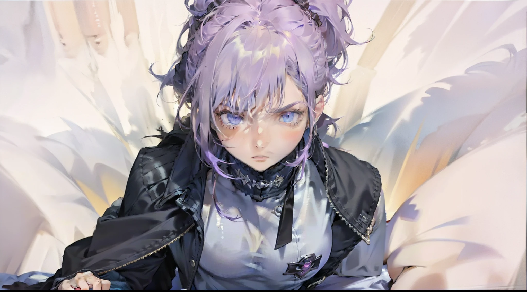 {{{{ masterpiece }}}},{{{{ 4K }}}},{{{{ badass anime 8 k }}}}, {{{{{{{{ Purple Ponytail }}}}}}}}, {{{{{{{{ black hoodie oversize }}}}}}}}, (( short jean ))