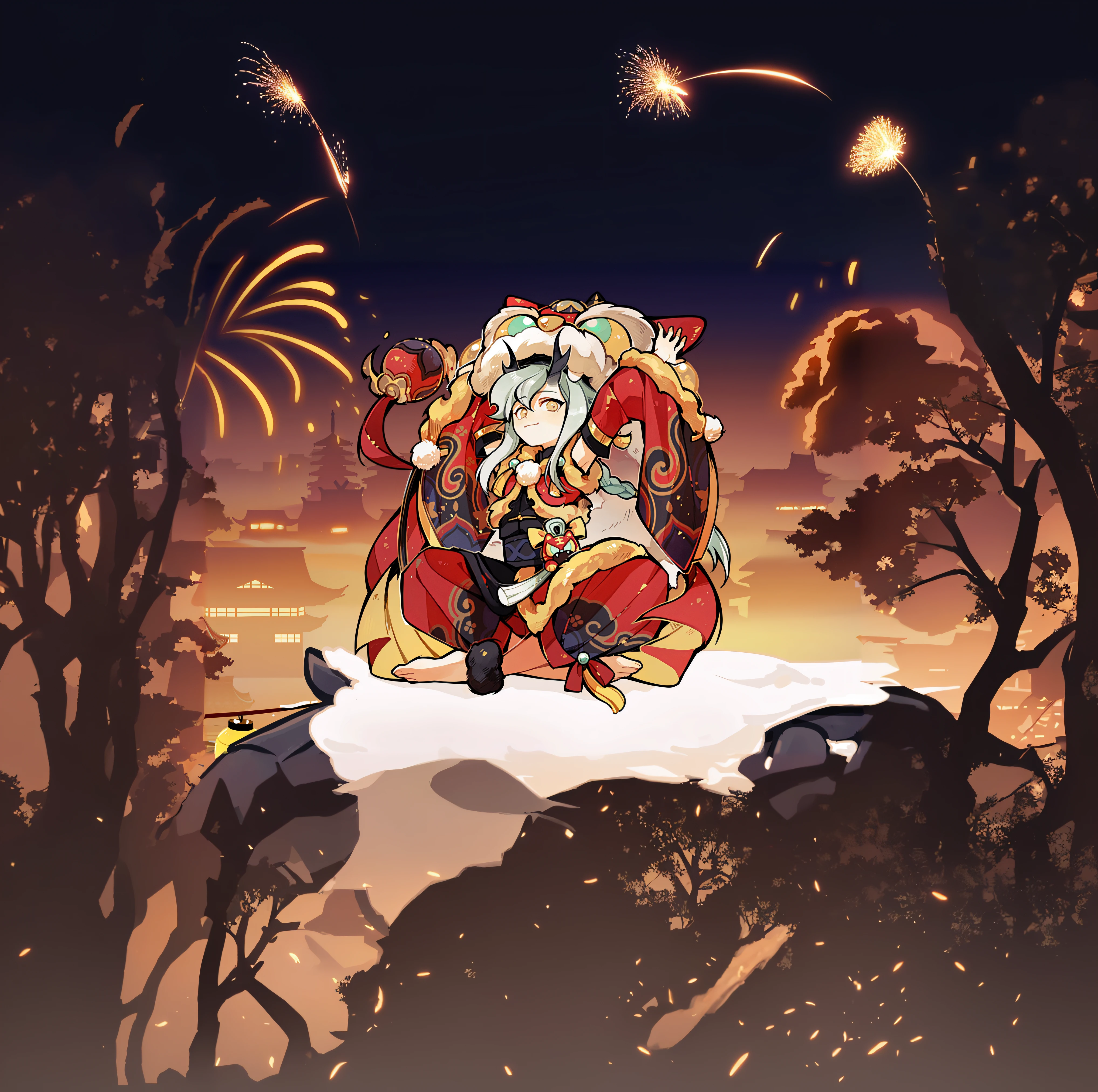 fire works,warm color,The tree。