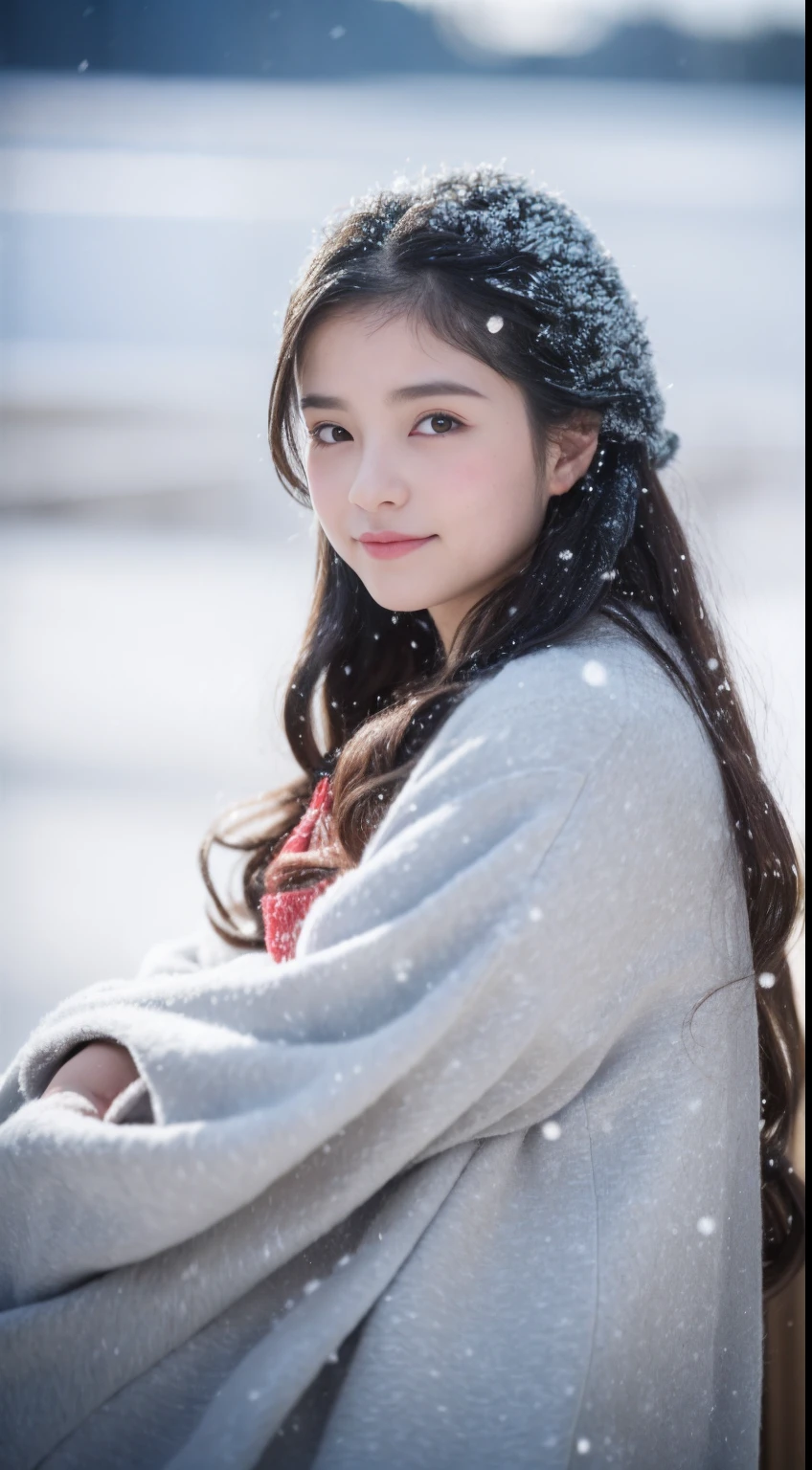masterpiece、8K、32K、top-quality、(A cute Japanese woman:1.1)、detail portrayal、1 girl in、elegent、23years old、bangss、(Ski Wear:1.3)、(Winter Ski Resorts:1.1)、cowboy shot、tits out、ssmile