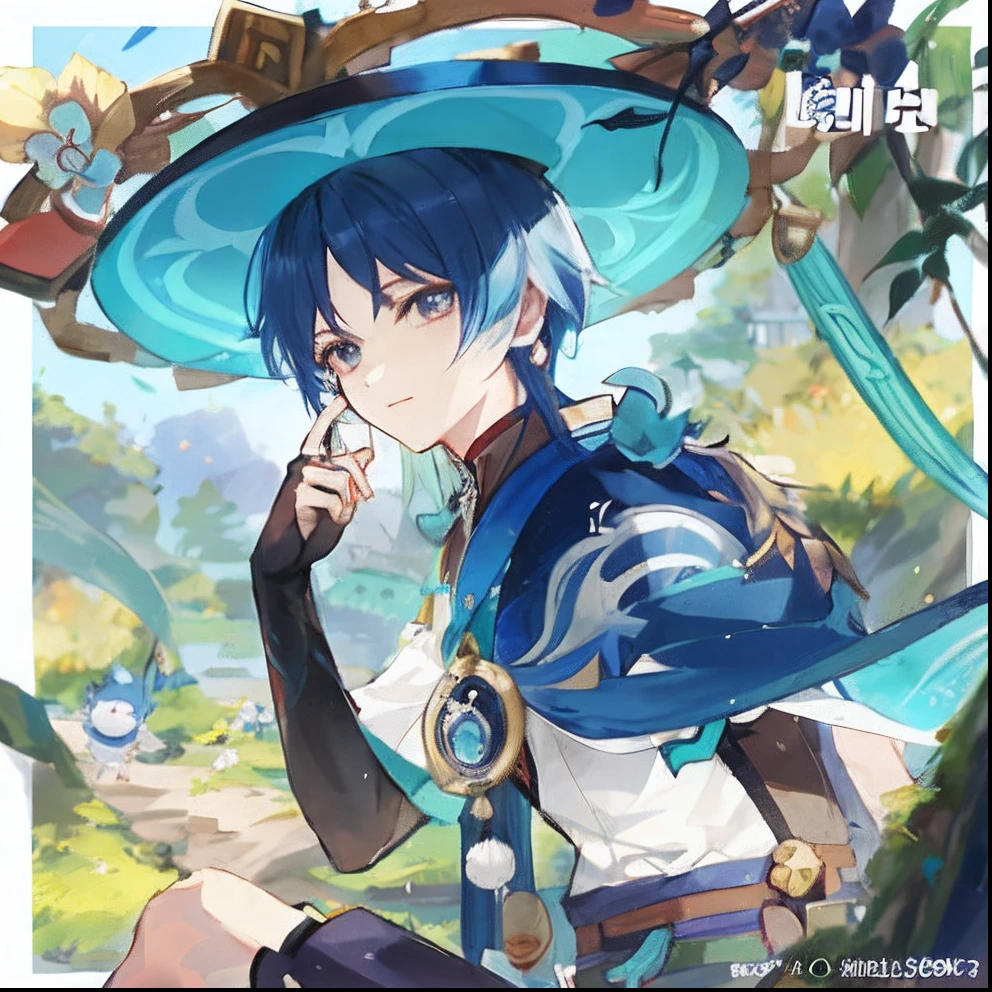 Anime characters with blue hats and blue capes sitting on trees, Keqing from Genshin Impact, Genshin, zhongli from genshin impact, Genshin impact's character, Inspired by Bian Shoumin, heise jinyao, by Yang J, Genshin Impact, Genshin Impact style, author：Shitao, Inspired by Song Maojin, Li Zixin