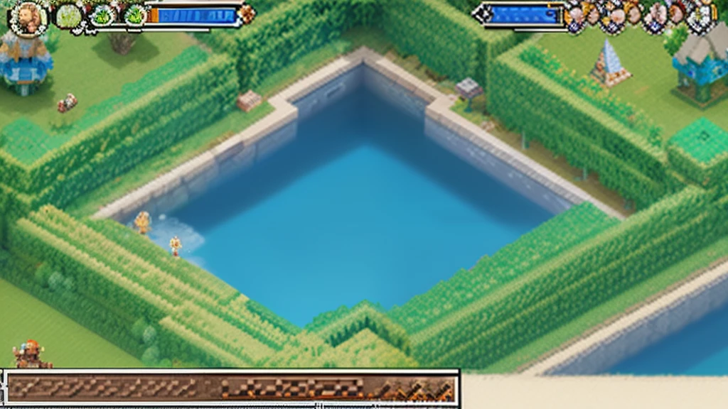 鸟山明风格,Flat pixel games《dragon quest》,Game scene design,(a paradise:1.4),16-bit pixels