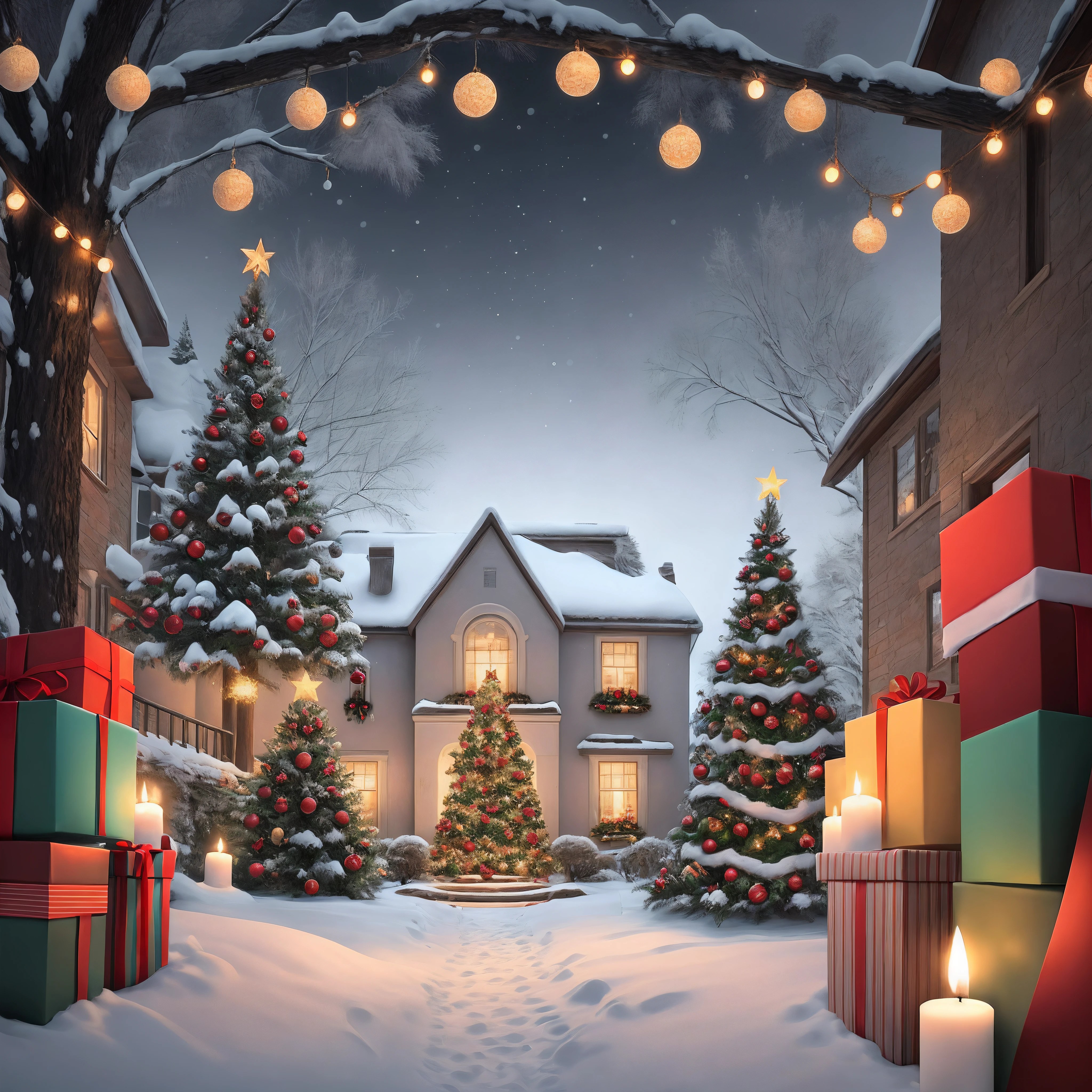 A monochromatic background is used for Christmas decorations.