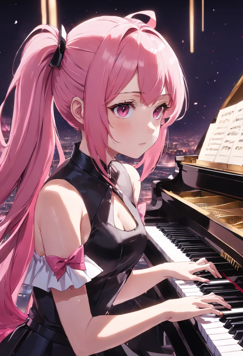 Girl piano pink and black bicolor hair double ponytail