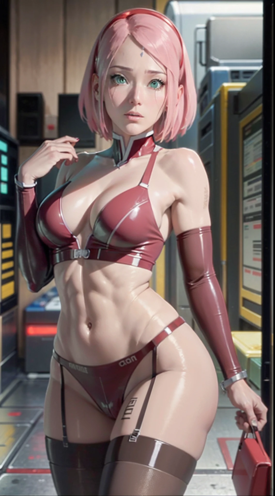 sakura haruno, ((gargantilha)), Mother GR 1girl, (master part, high resolution, fotorrealista:1.3), a captivating woman with pale white skin and vibrant pink hair. His body is incredibly muscular and seductive. She has medium breasts and an unusually large one, curved buttock that stands out for its disproportionality. She is dressed in a(calcinha preta ),((( ela vai estar de costas abrindo a bunda mostrando sua calcinha))). bunda grande, de costas, She exudes confidence and charm. A cena se passa em sua sala de estar, where he patiently awaits instructions. Megapixel rendering, every element comes to life with cinematic lightning and anti-aliasing techniques like FKAA, TXAA, e RTX. The addition of SSAO (Screen Space Environment Occlusion) and various post-processing effects in both post-production and tone mapping elevate the visual quality to a whole new level. Com o uso de profundidade de campo (DOF), Super-Resolution, and high megapixel rendering, every element comes to life with cinematic lightning and anti-aliasing techniques like FKAA, TXAA, e RTX. The addition of SSAO (Screen Space Environment Occlusion).