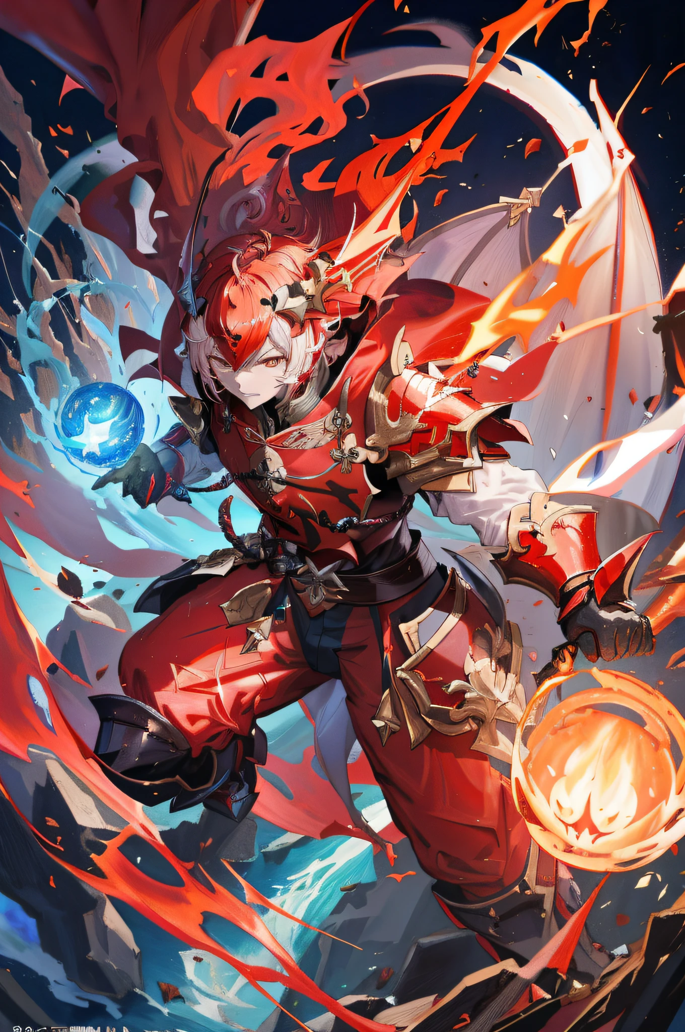 Personaje de anime con una espada y fuego en la mano, dragon knight, Armadura de demonio rojo, Personaje de Genshin Impact, Guilty Gear Strive Splash Art, Keqing de Genshin Impact, Estilo de Duelyst, Blindado de conjuro de llamas, Armadura roja, Impacto de Genshin en videojuegos, granblue fantasy, draconic looking armor, Impacto de Genshin, Arte detallado de Onmyoji