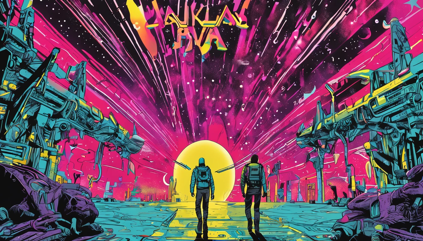 Andean punks Lojanos medium shots on neon space dust film poster Artistic style of the welcome panel Sean Gordon Murphy, Andean Latin punks from Loja Ecuador on the cover of galactic neon marvel movie, ((Vol 3)) en la nave espacial, Nebulosa de la galaxia Cosmos sin fin en el fondo, brillo alrededor de las caras, Interior acogedor y exterior congelado del abismo del infierno, [Guardians of the Galaxy Neon movie style], Cosmic explosion，Supernova explosion，Star Ocean，Beautiful cosmic scenes、Nebulosas y constelaciones coloridas、Magnificent cosmic cracks，The spirit of ice crystals shines in him
