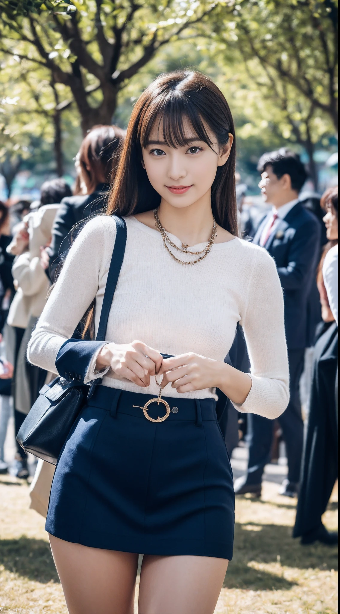 masutepiece, Best Quality, 超A high resolution,(photographrealistic:1.4) (depth of fields),(Lens Glow) ,Sony α7, 35 mm, F1.8, ((officeworker:1.5、Navy suit:1.5,))、((Day Park:1.5))、
White fair skin, Cute, ((Spanning Pole:1.6, a miniskirt:1.2)), I can see my panties:1.5, Beautiful perfect body,(Four strands:1.5)、bottom body close up:2