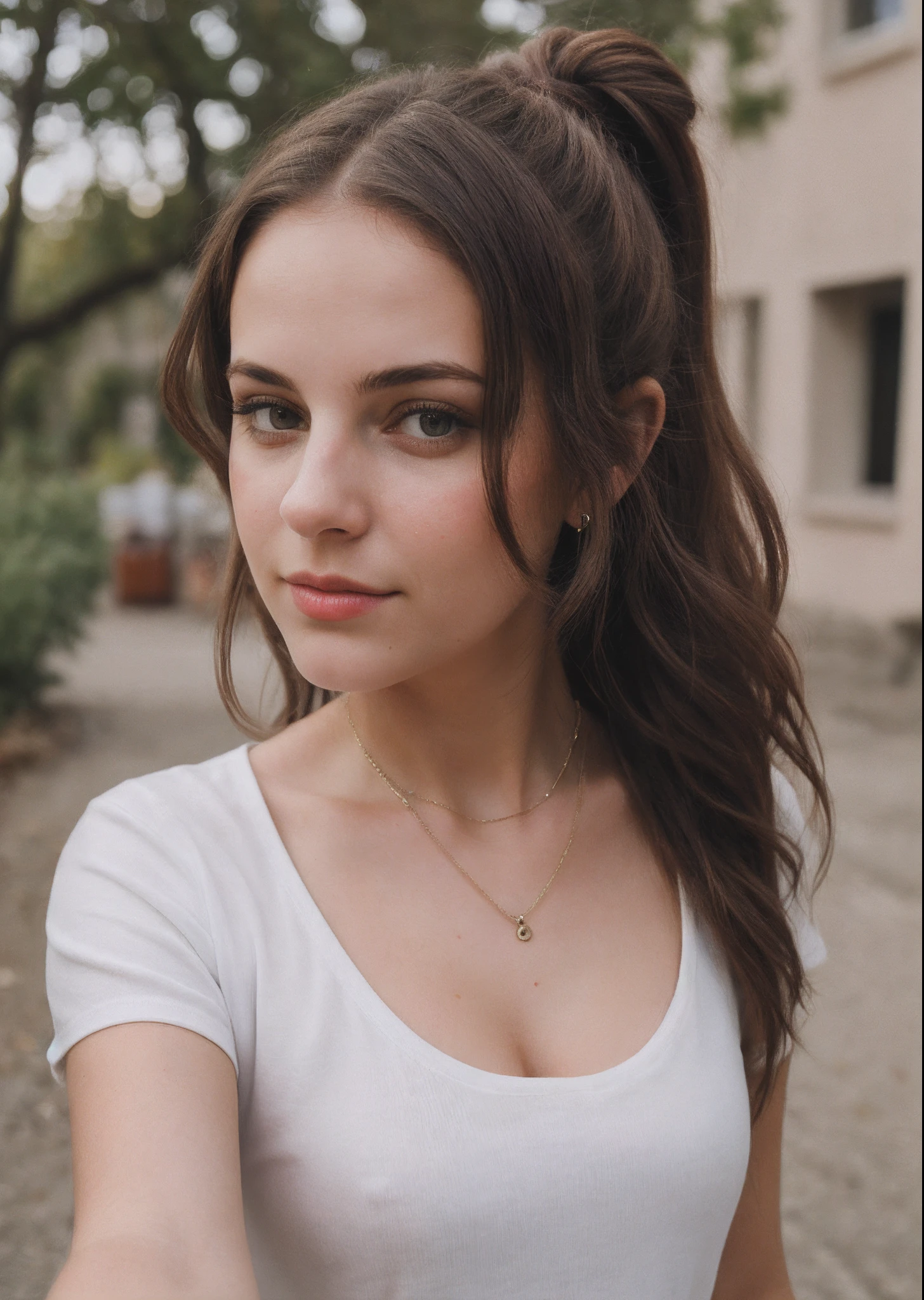 Selfie of cute young woman, Shooting with your iPhone's camera