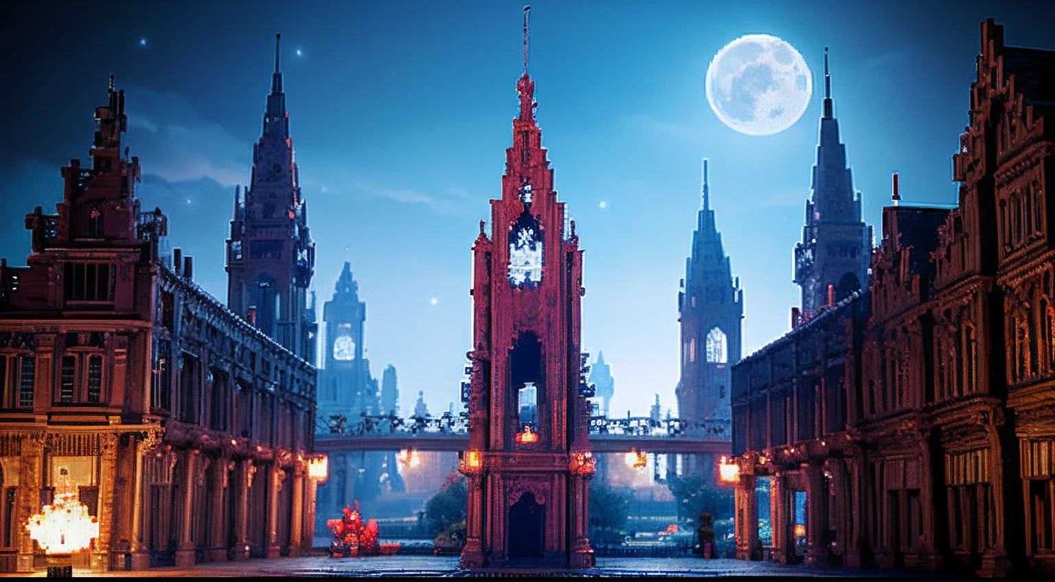 pixel game，scenography，fantastical scenes，Bloody moonlit night，Red Moon，Vampires，the bats，levitating， Pixel art #pixelart