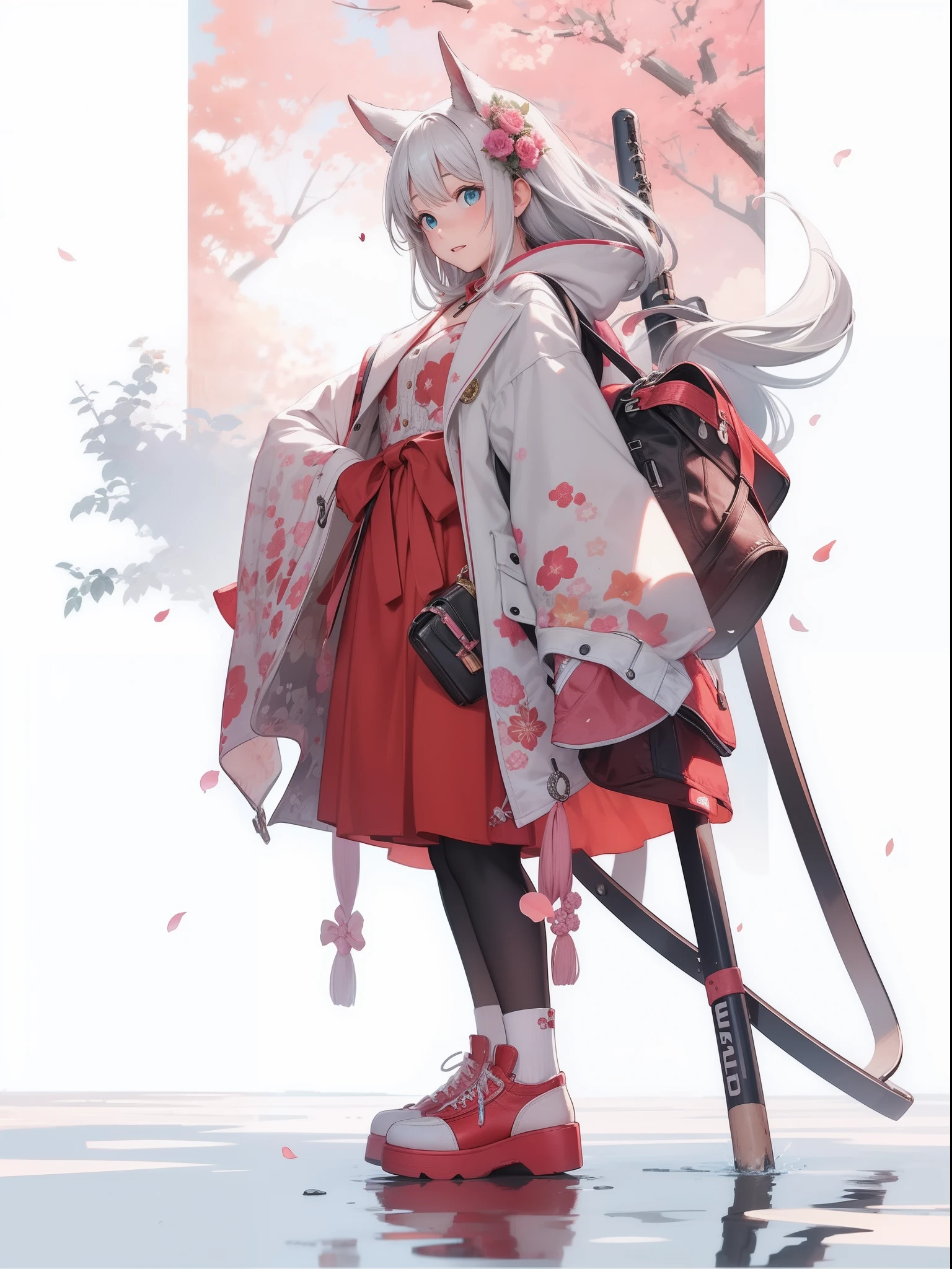 Anime girl in kimono outfit with sword and flowers - SeaArt AI