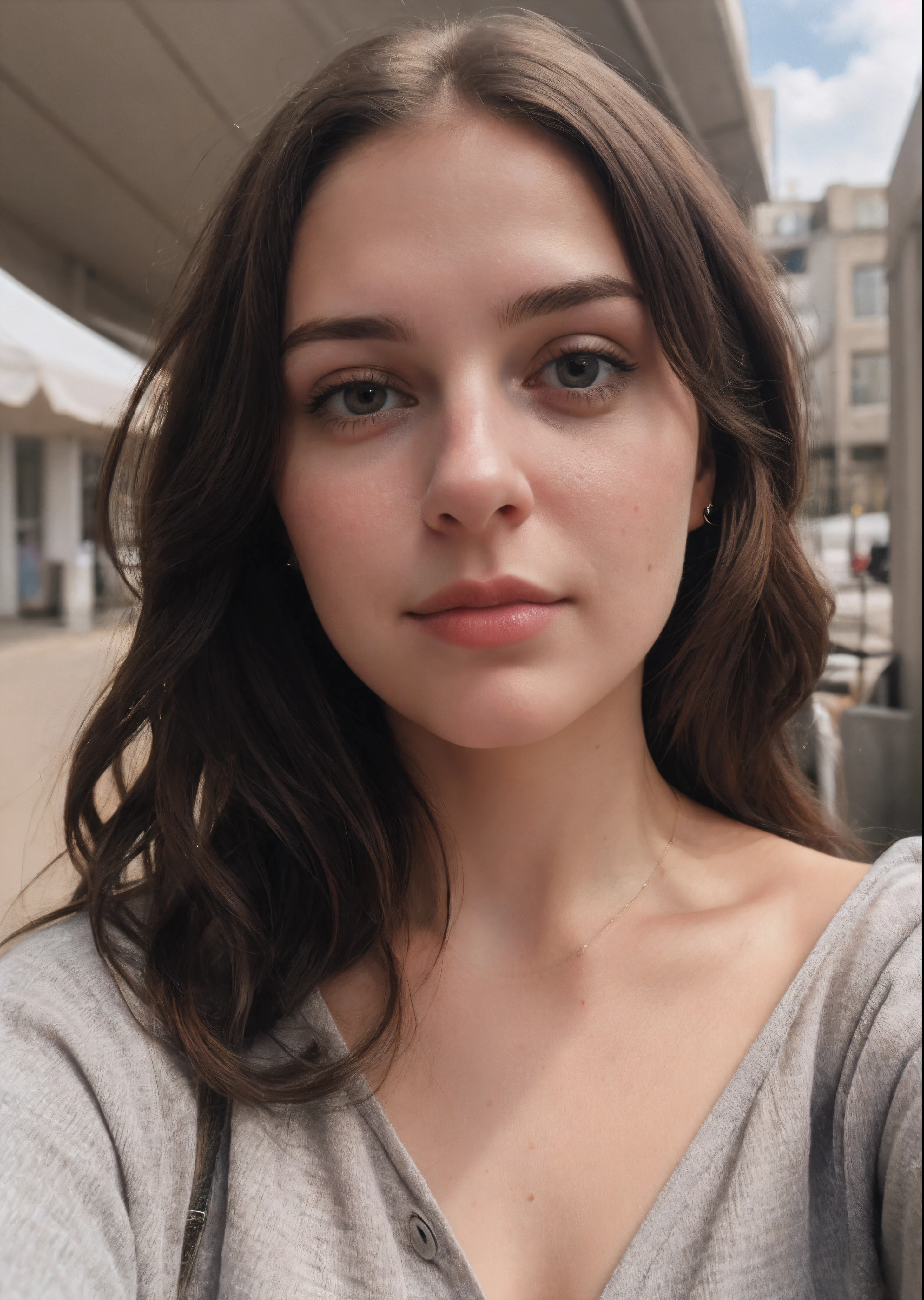 Selfie of cute young woman, Shooting with your iPhone's camera