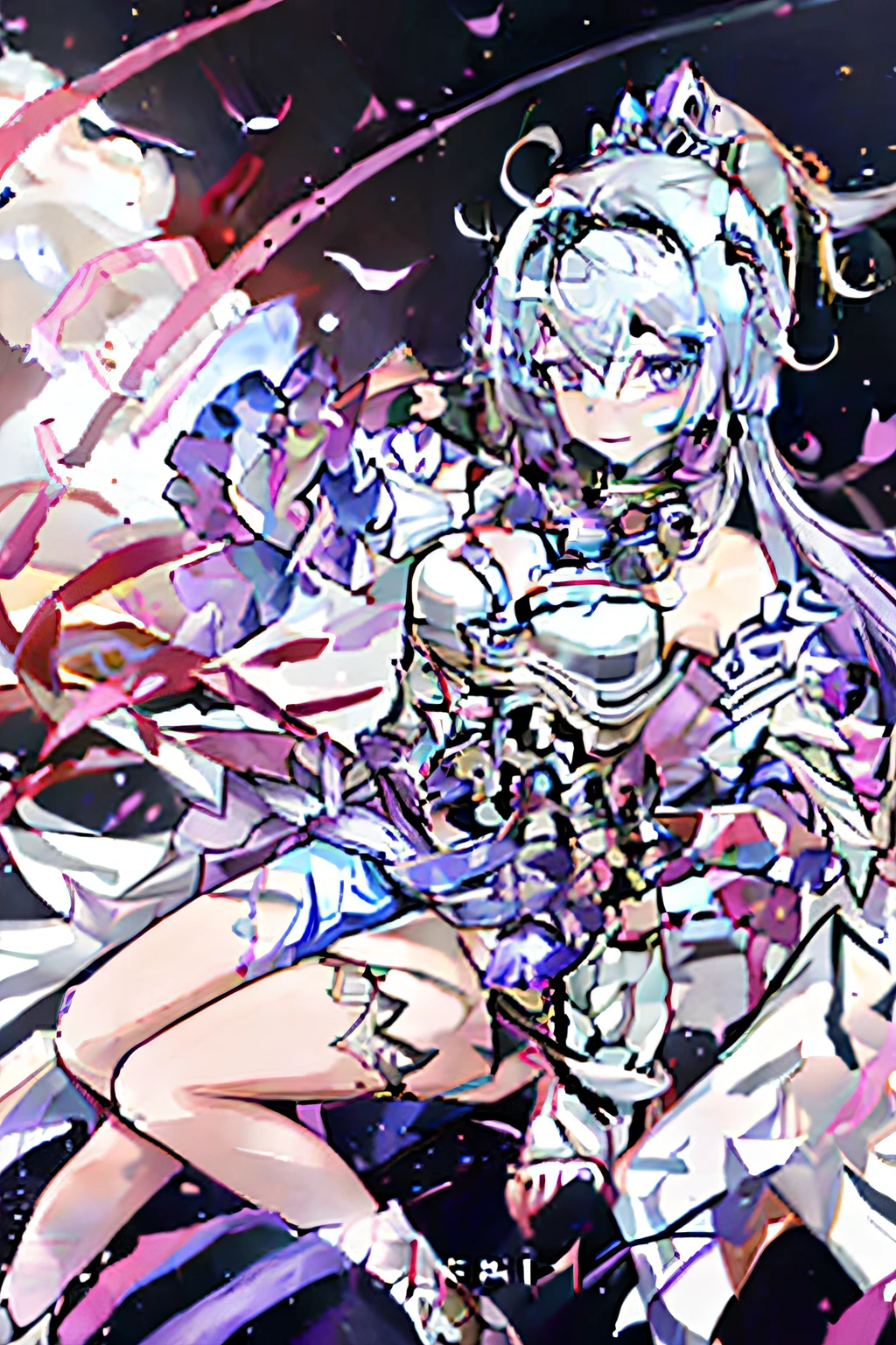 Anime girl with long white hair and purple dress with sword, white haired god, anime goddess, Cute anime waifu in a nice dress, detailed fan art, clean detailed anime art, Anime Illustration, Beautiful anime girl, anime fantasy illustration, digital art on pixiv, anime moe art style, Pixiv Contest Winner, detailed anime art, purple eyes and white dress