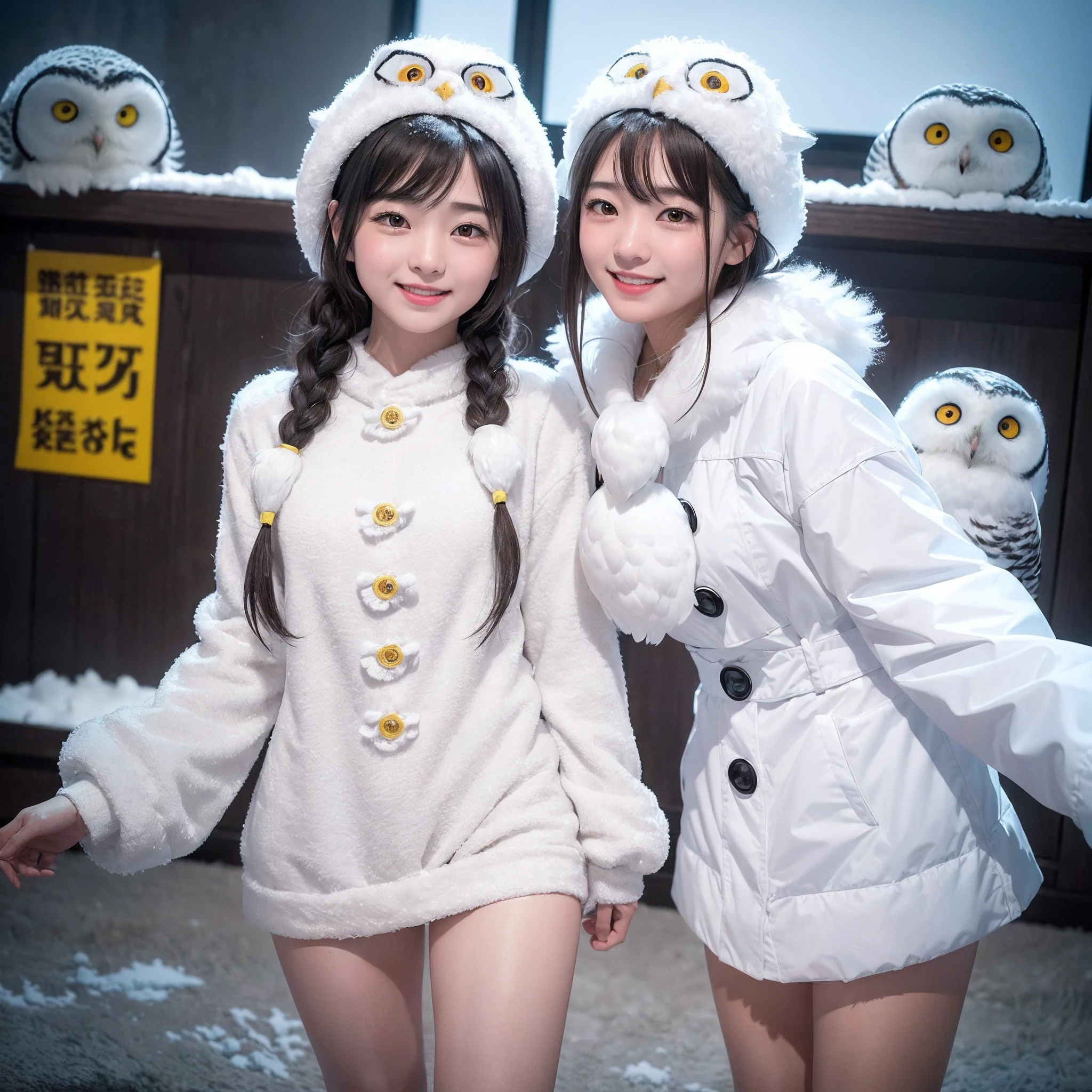 (multi-ethnic asian women),(snow:1.2),(araffed headgear),(beauty pose),(mid-shot),(Chinese:1.2+Korean:1.3+Japanese),(sfw), (snowy weather),(chest up), (beautiful young woman:1.2), (snow coverage), (winter fashion), (snow in the background).