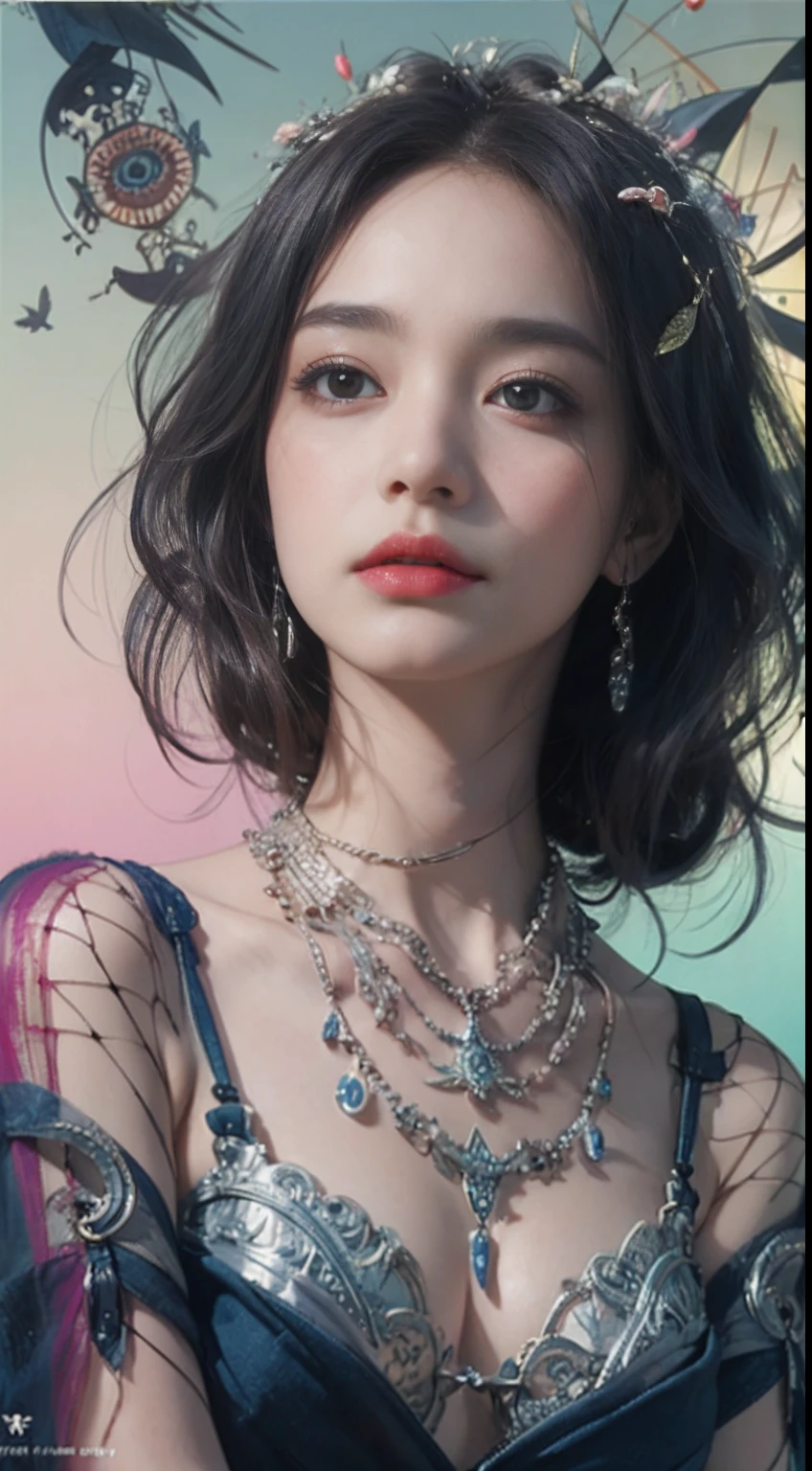 Official art, Unity 8k壁纸, ultra-detailliert, Beautiful and aesthetic, Beautiful, masutepiece, Best Quality, (Zentangle, mandalas, Tangle, Entangle), Dynamic Angle, cowboyshot, Most Beautiful Form of Chaos, Elegant, a brutalist designed, vivd colour, romanticism, by james jean, roby dwi antono, by Ross Tran, Francis Bacon, michal mraz, Adrian Ghenny, petra cortright, Gerhard Richter, Takato Yamamoto, Ashley Wood, Atmospheric, enjoying a stream of music, where you can visualize the notes, ecstasy of musical notes, streaming musical notes visible, Naked,