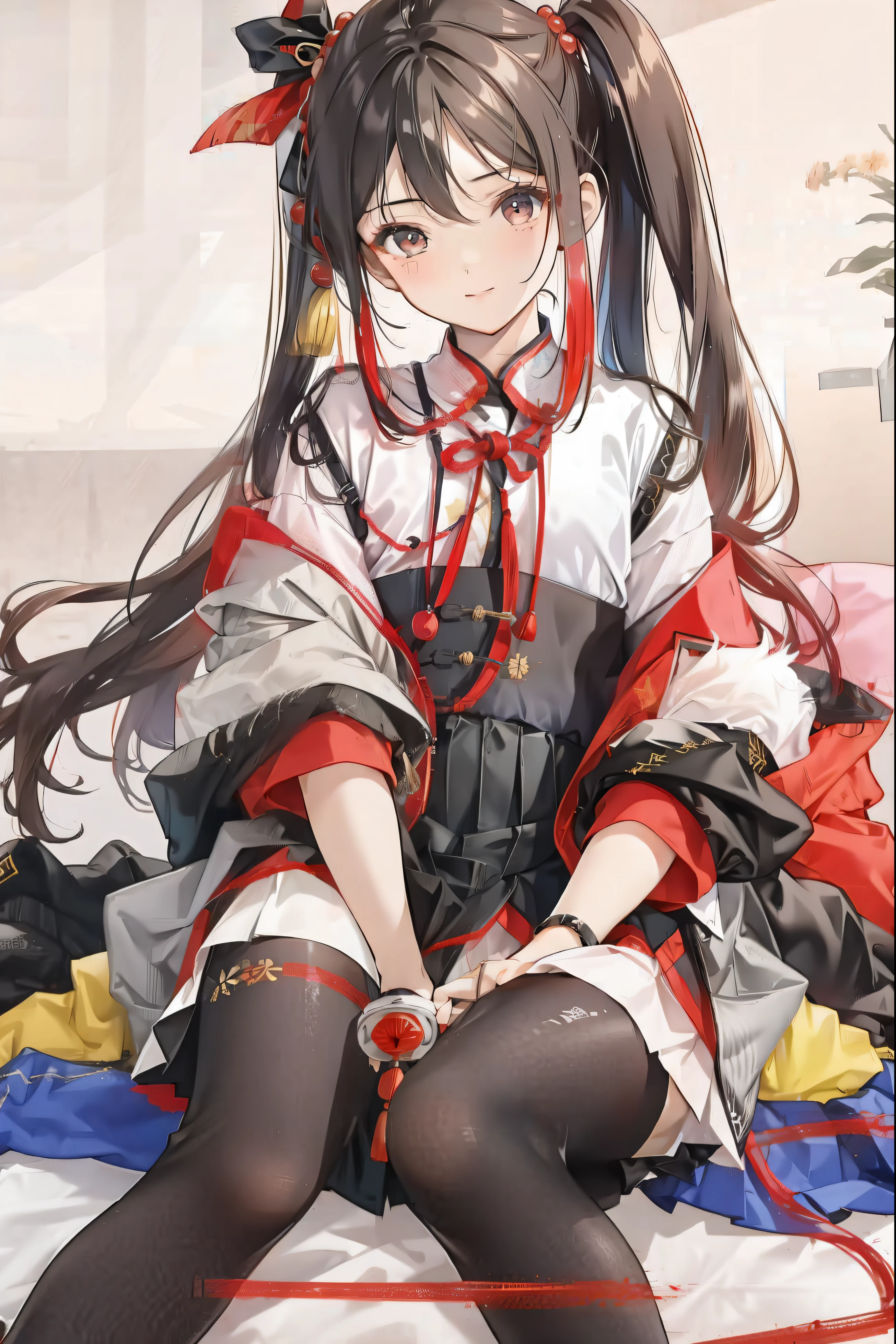 A -yeld Chse-style girl, The skirt and shirt close at the neck opening
