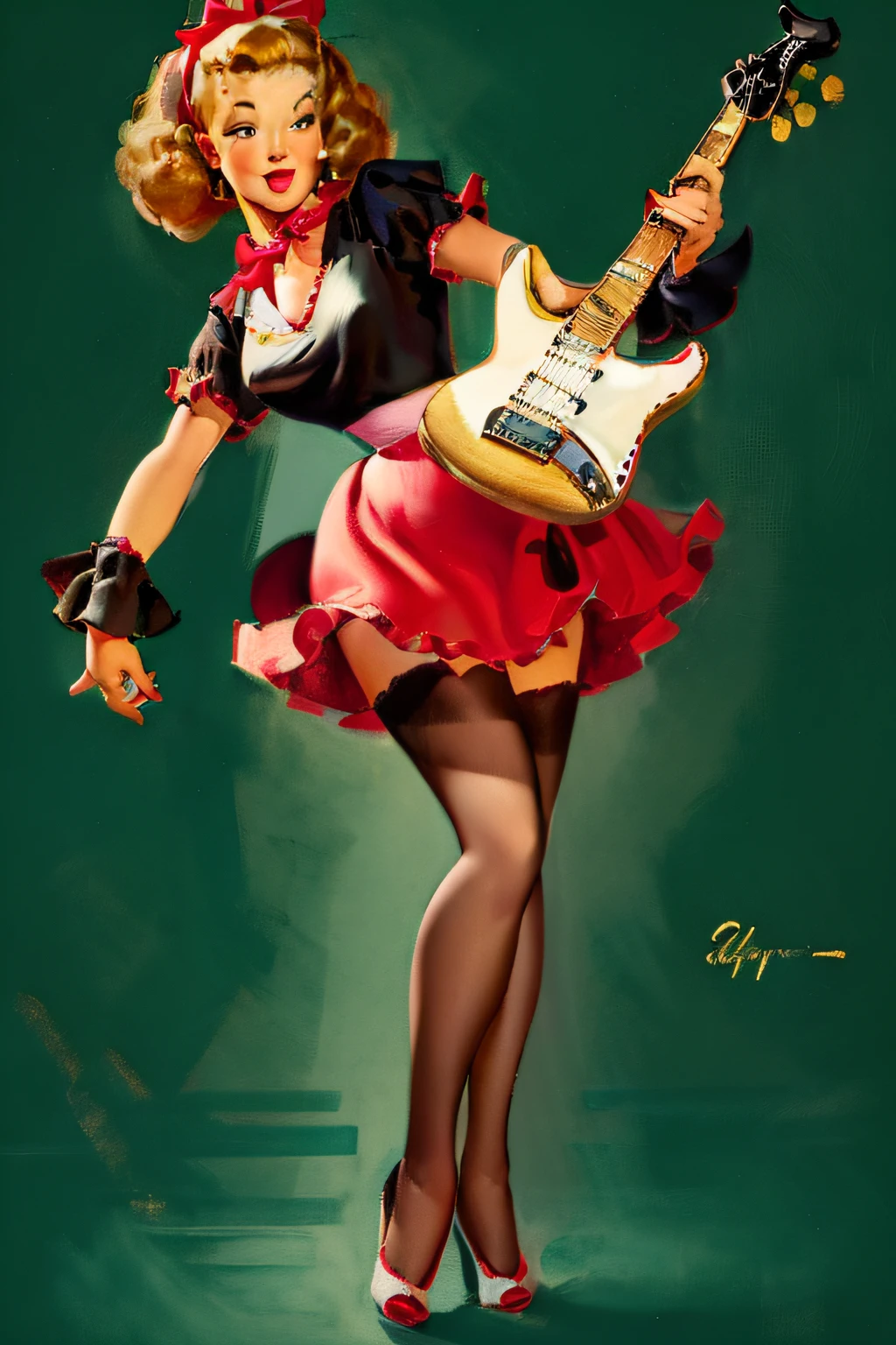 Scarlett overkill with long gloves and pantyhose with high heels boots and guitar electric sexy femdom 